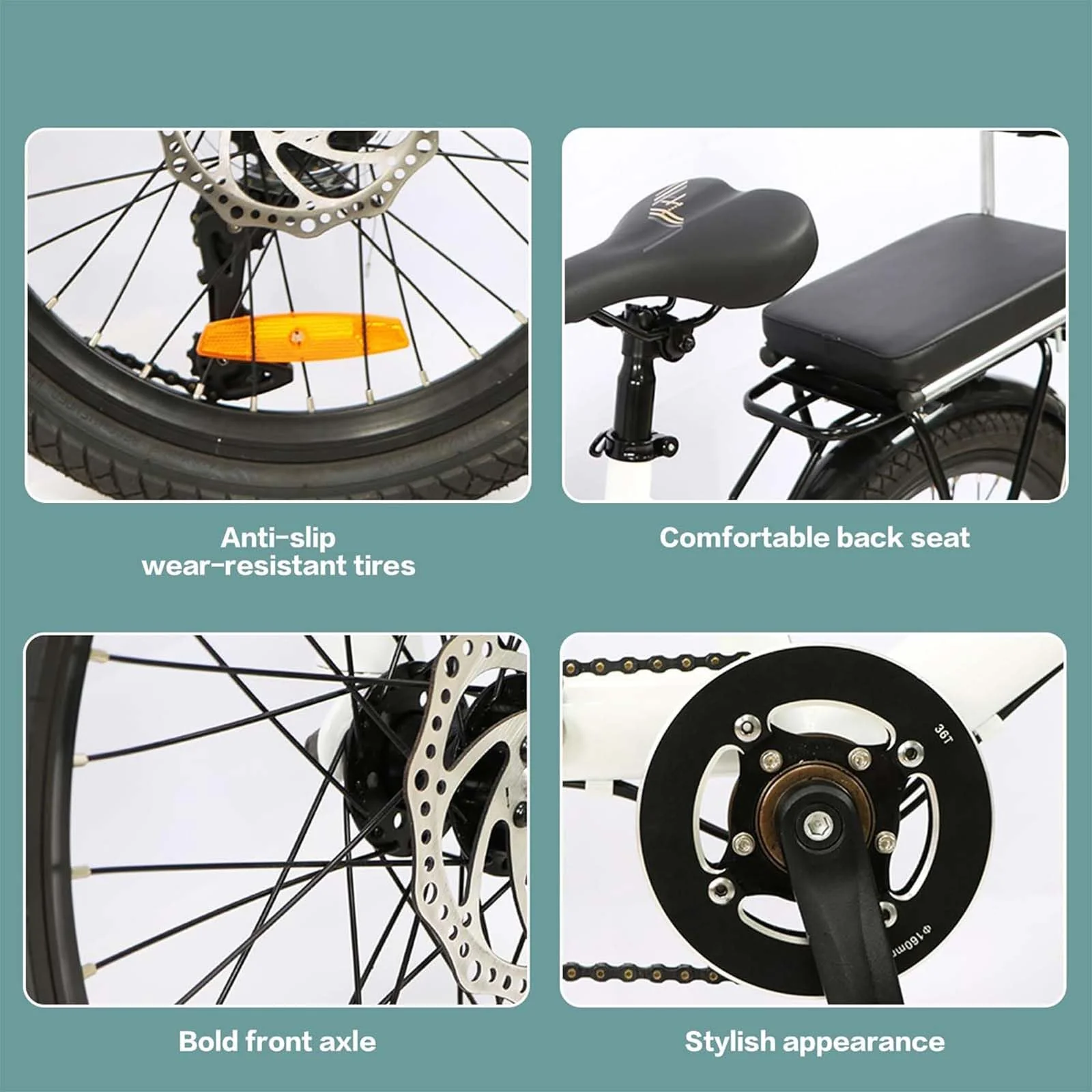 MAYFABD Tandem Beach Cruiser Fahrrad für Erwachsene Faltbares Tandem Beach Cruiser Fahrrad für Erwachsene Dreisitzer 7 Gang Maximale Belastung 300 kg Familienreisen und Paarfahrten,Schwarz - Image 8