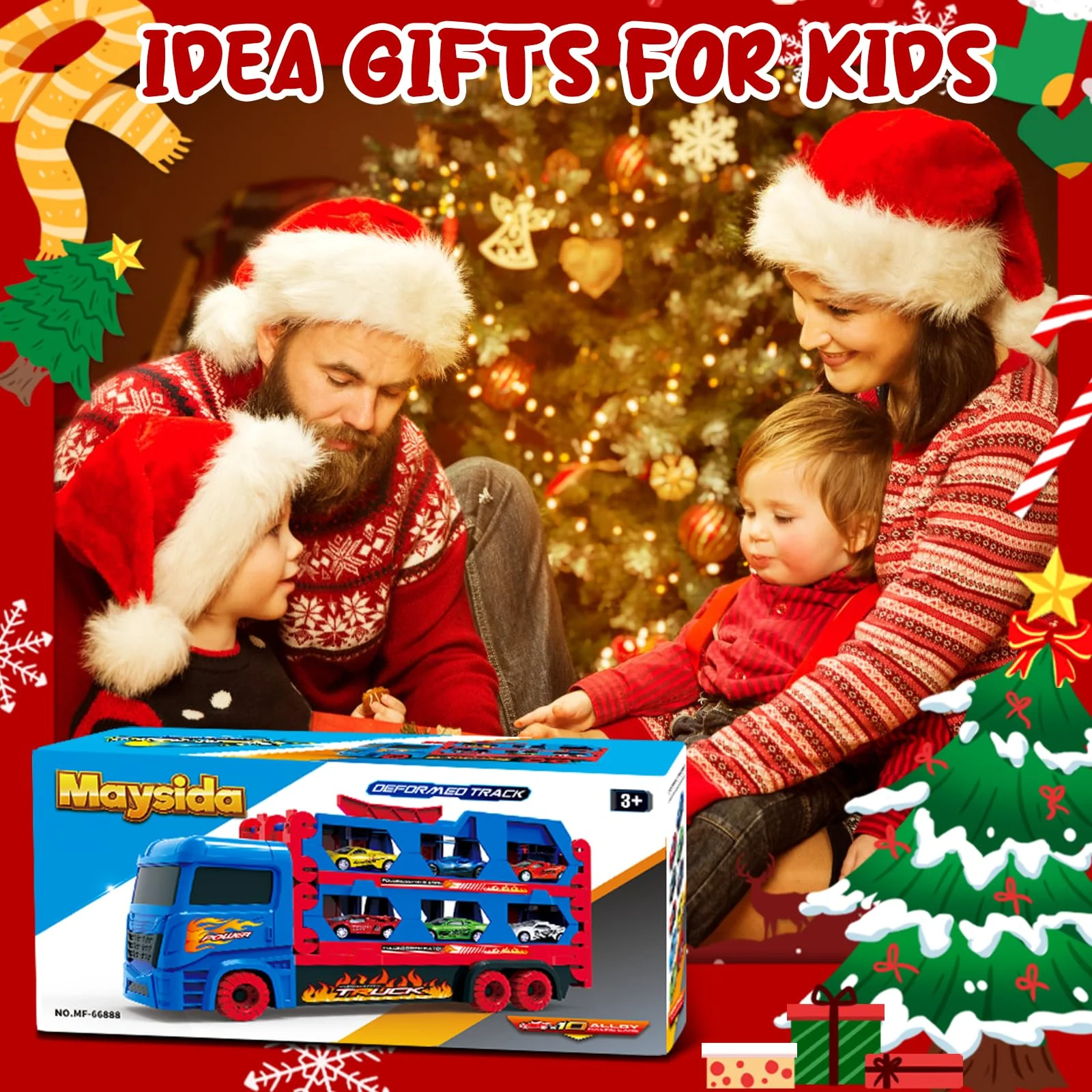 maysida Transport Truck Spielzeugautos für Jungen 3, 4, 5, 6 Jahren, 165cm&Faltbare Rennbahn Truck mit 10 Autos Spielzeug-4 Rückziehautos&6 Rennautos, Transporter Spielzeug-Kinder Geschenke für jungen - Image 3