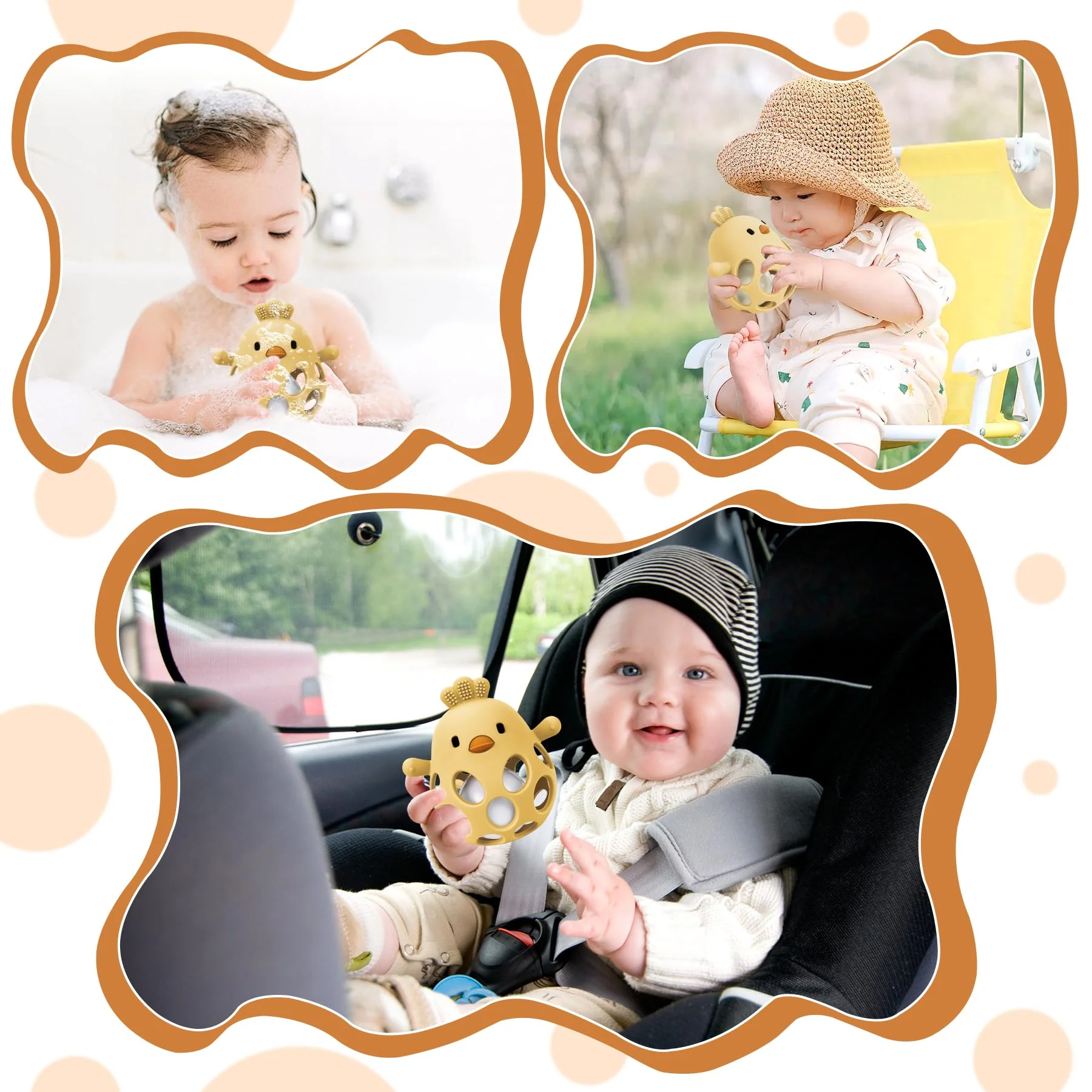 MCGMITT Greifball mit Rassel – Beißring Baby Silikon BPA-frei Sensorisches Montessori Spielzeug in Hühnchenform zur Zahnungshilfe und Frühförderung für Babys ab 0-24 Monate für Jungen und Mädchen-Gelb - Image 2