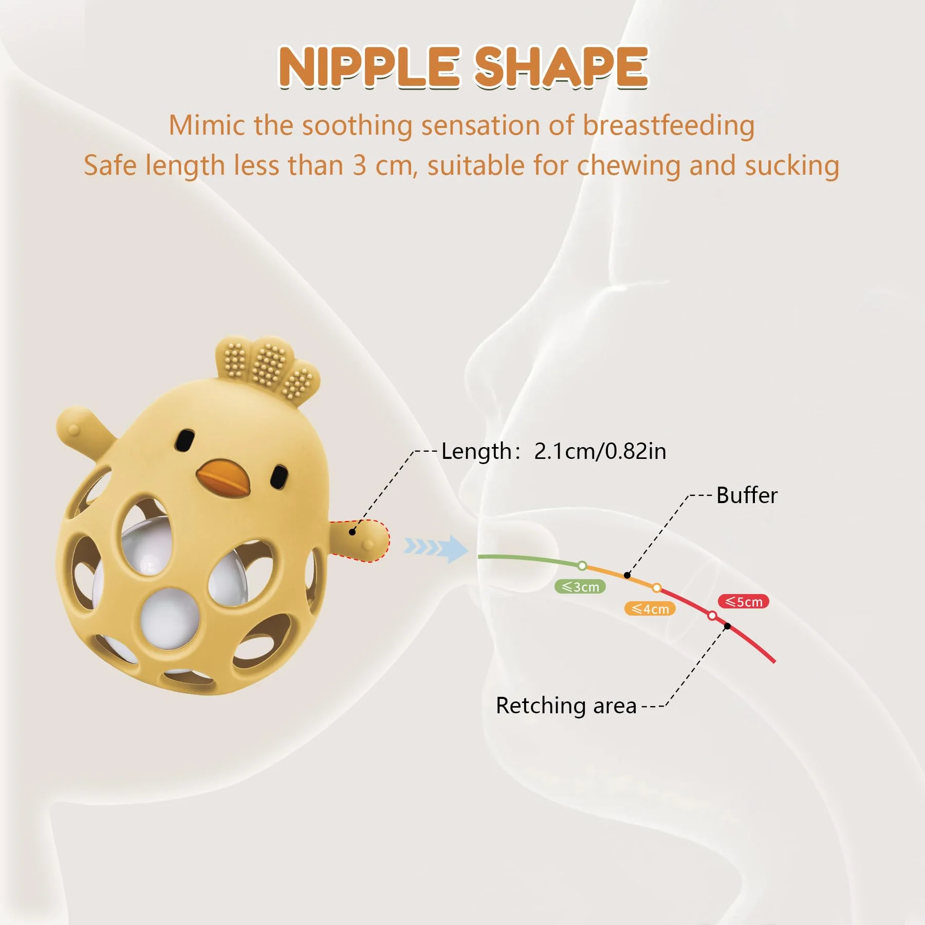 MCGMITT Greifball mit Rassel – Beißring Baby Silikon BPA-frei Sensorisches Montessori Spielzeug in Hühnchenform zur Zahnungshilfe und Frühförderung für Babys ab 0-24 Monate für Jungen und Mädchen-Gelb - Image 9