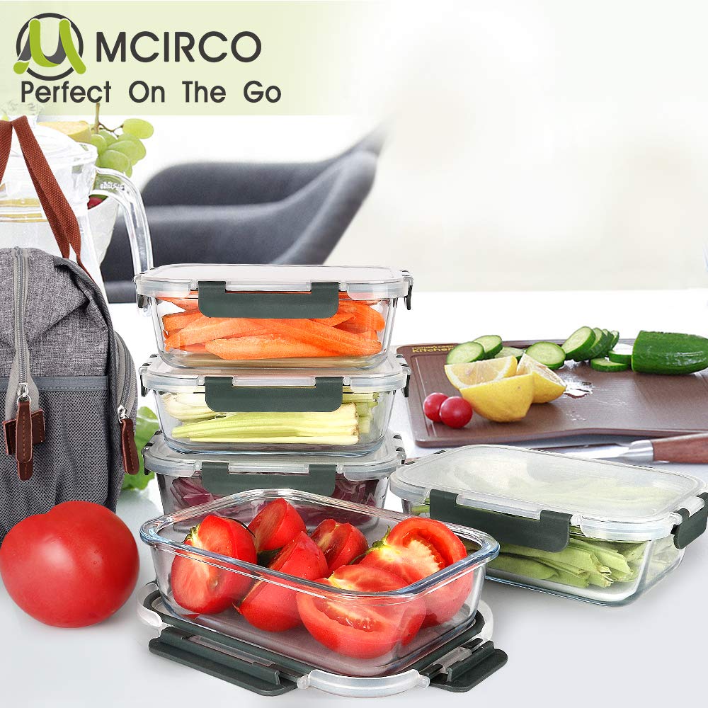 MCIRCO Glas-Frischhaltedosen 1040ml | 5er Set klick-It Dosen mit Deckel | Silikon Dichtungsring | Glasbeh?lter mit Deckel | Meal Prep Glas - Image 2
