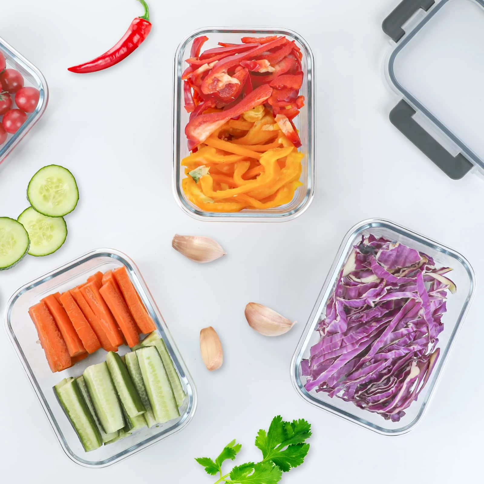 MCIRCO Glas-Frischhaltedosen 1040ml | 5er Set klick-It Dosen mit Deckel | Silikon Dichtungsring | Glasbeh?lter mit Deckel | Meal Prep Glas - Image 3