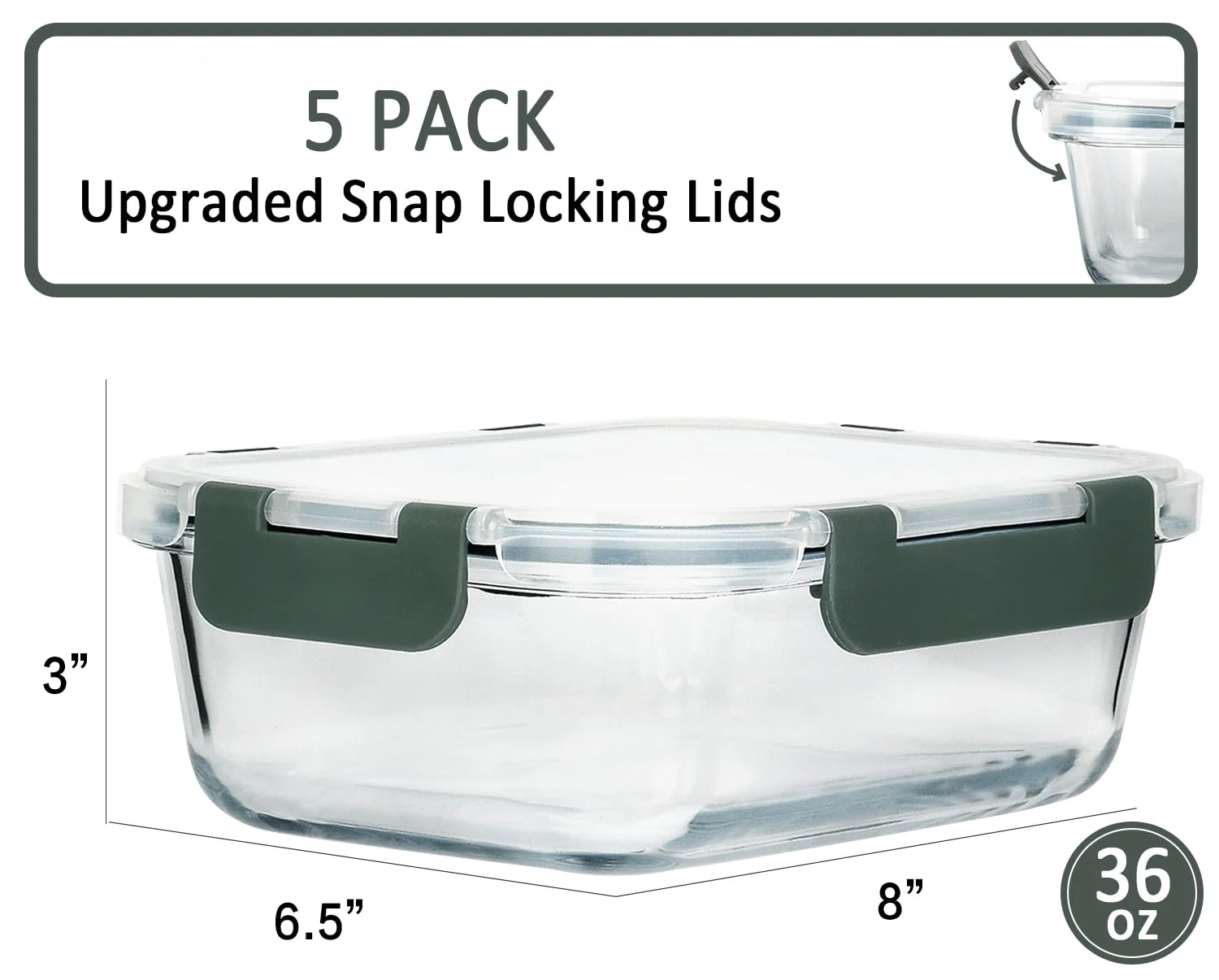 MCIRCO Glas-Frischhaltedosen 1040ml | 5er Set klick-It Dosen mit Deckel | Silikon Dichtungsring | Glasbeh?lter mit Deckel | Meal Prep Glas - Image 8
