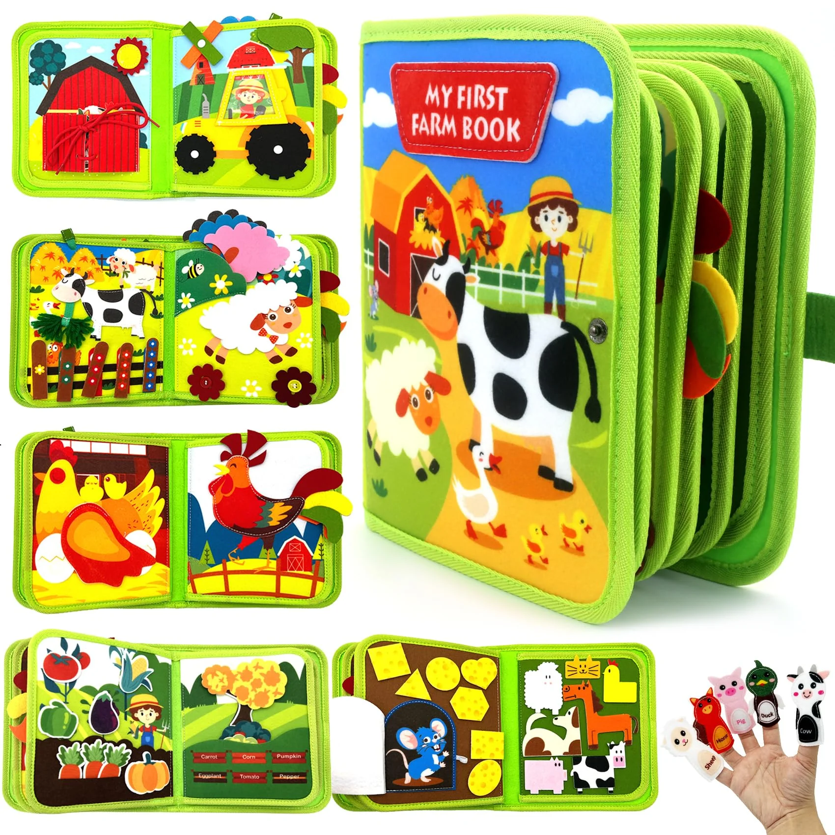Meafeng® Busy Board Montessori Spielzeug ab 1 2 3 Jahre, 20 in 1 Quiet Book Activity Board mit Bauernhof Thema, Busy Book Weichem Filz Educational für Frühe Bildung, Geschenk Spielzeug Mädchen Junge