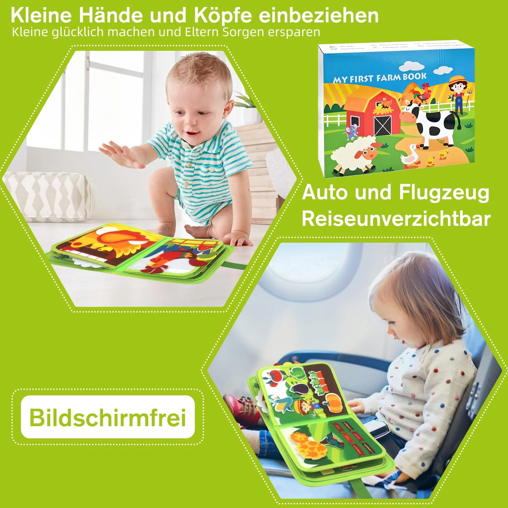 Meafeng® Busy Board Montessori Spielzeug ab 1 2 3 Jahre, 20 in 1 Quiet Book Activity Board mit Bauernhof Thema, Busy Book Weichem Filz Educational für Frühe Bildung, Geschenk Spielzeug Mädchen Junge - Image 6