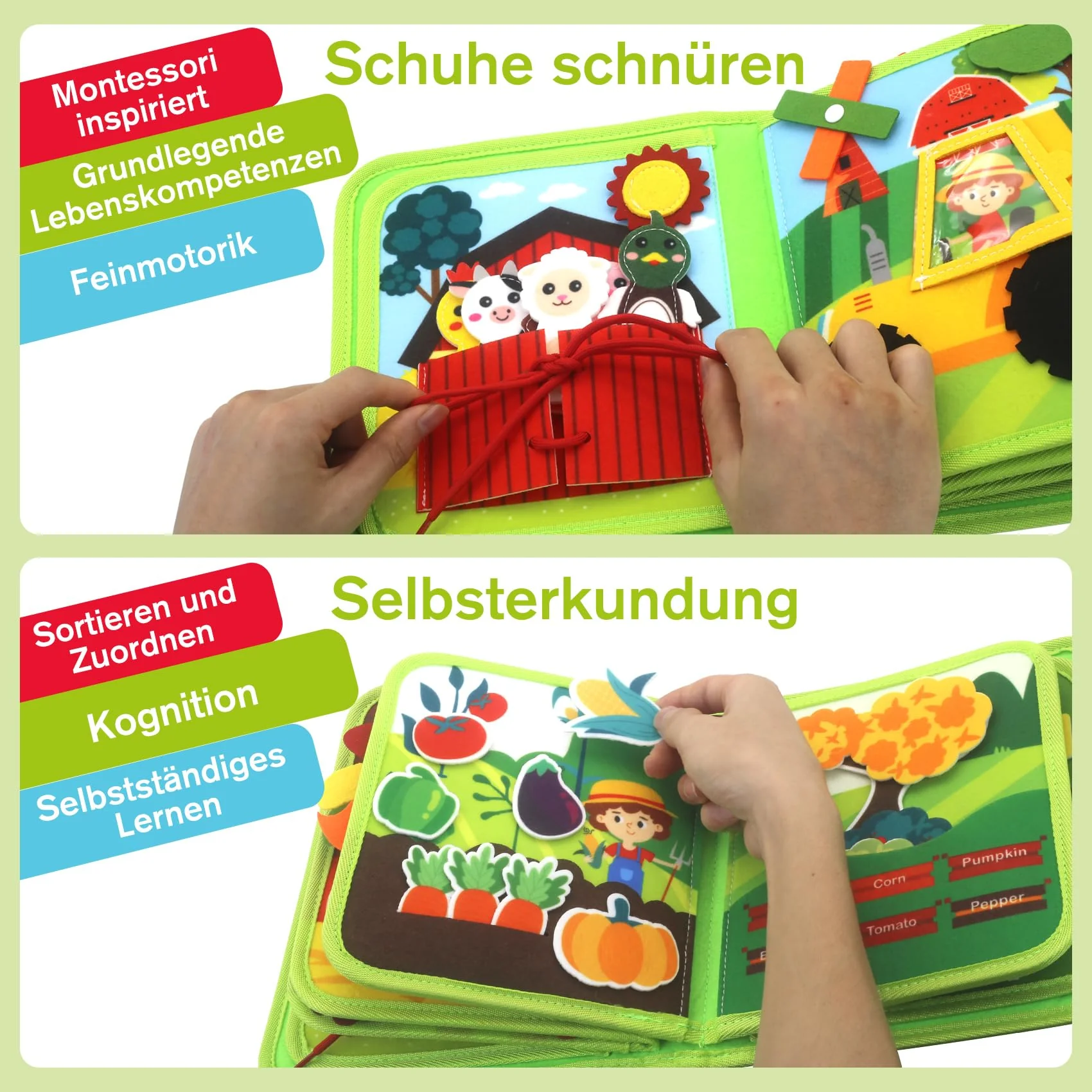 Meafeng® Busy Board Montessori Spielzeug ab 1 2 3 Jahre, 20 in 1 Quiet Book Activity Board mit Bauernhof Thema, Busy Book Weichem Filz Educational für Frühe Bildung, Geschenk Spielzeug Mädchen Junge - Image 7