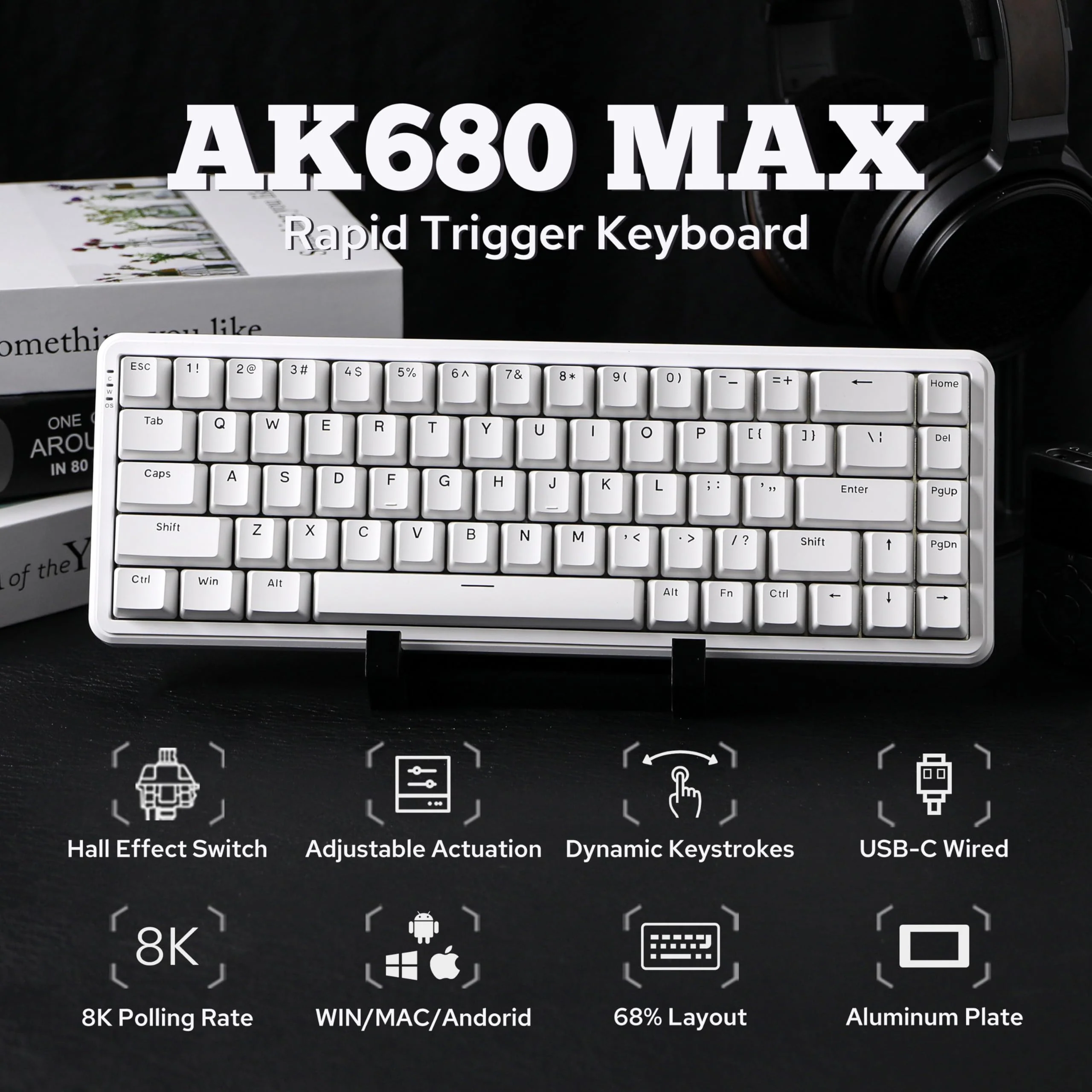 MechLands AK680 MAX Wired Gaming Keyboard mit Hall-Effekt Schalter, Rapid Trigger Magnetic Keyboard, Mechanische Tastatur mit 8K Polling Rate, Top Struktur, RGB (Weiß) - Image 3