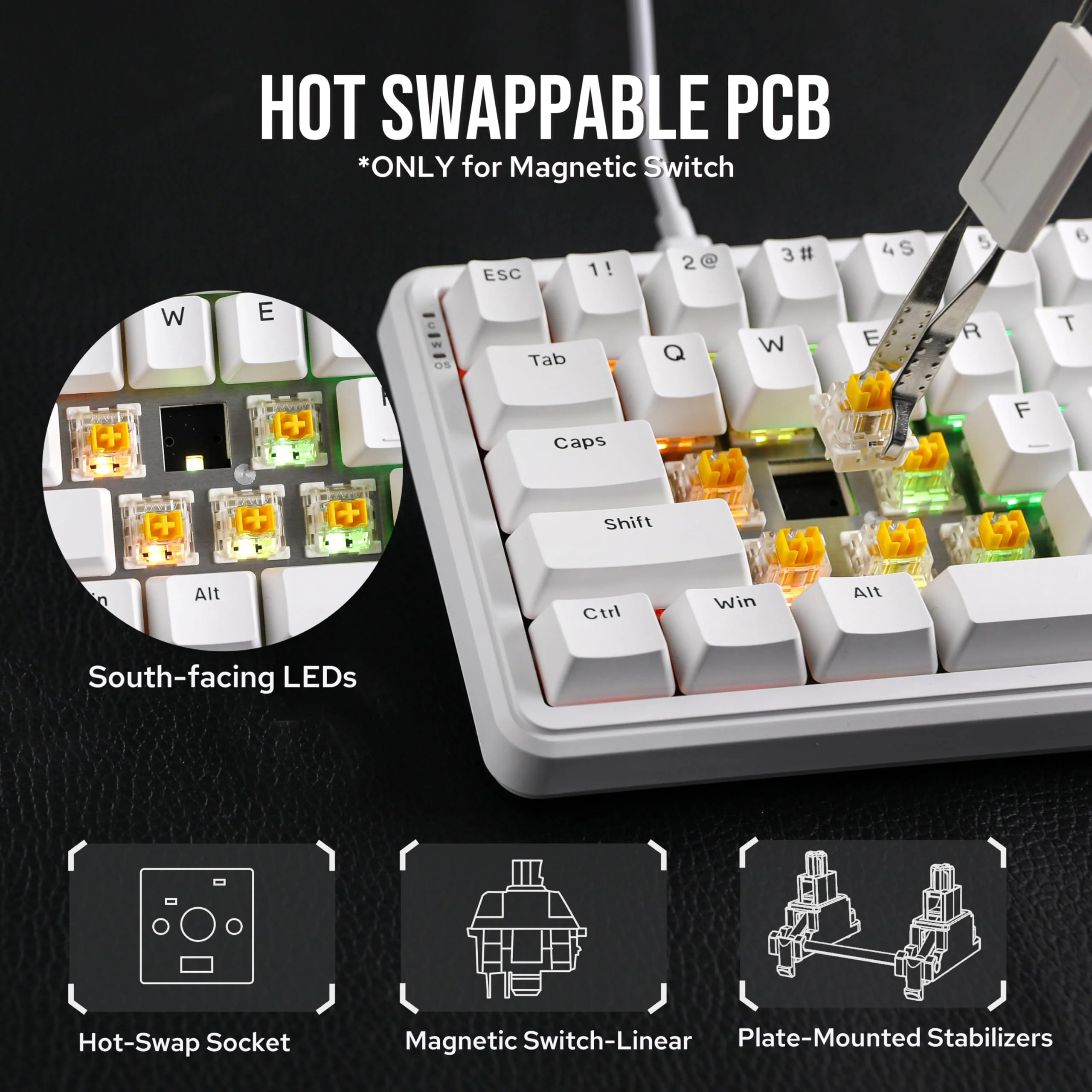 MechLands AK680 MAX Wired Gaming Keyboard mit Hall-Effekt Schalter, Rapid Trigger Magnetic Keyboard, Mechanische Tastatur mit 8K Polling Rate, Top Struktur, RGB (Weiß) - Image 4