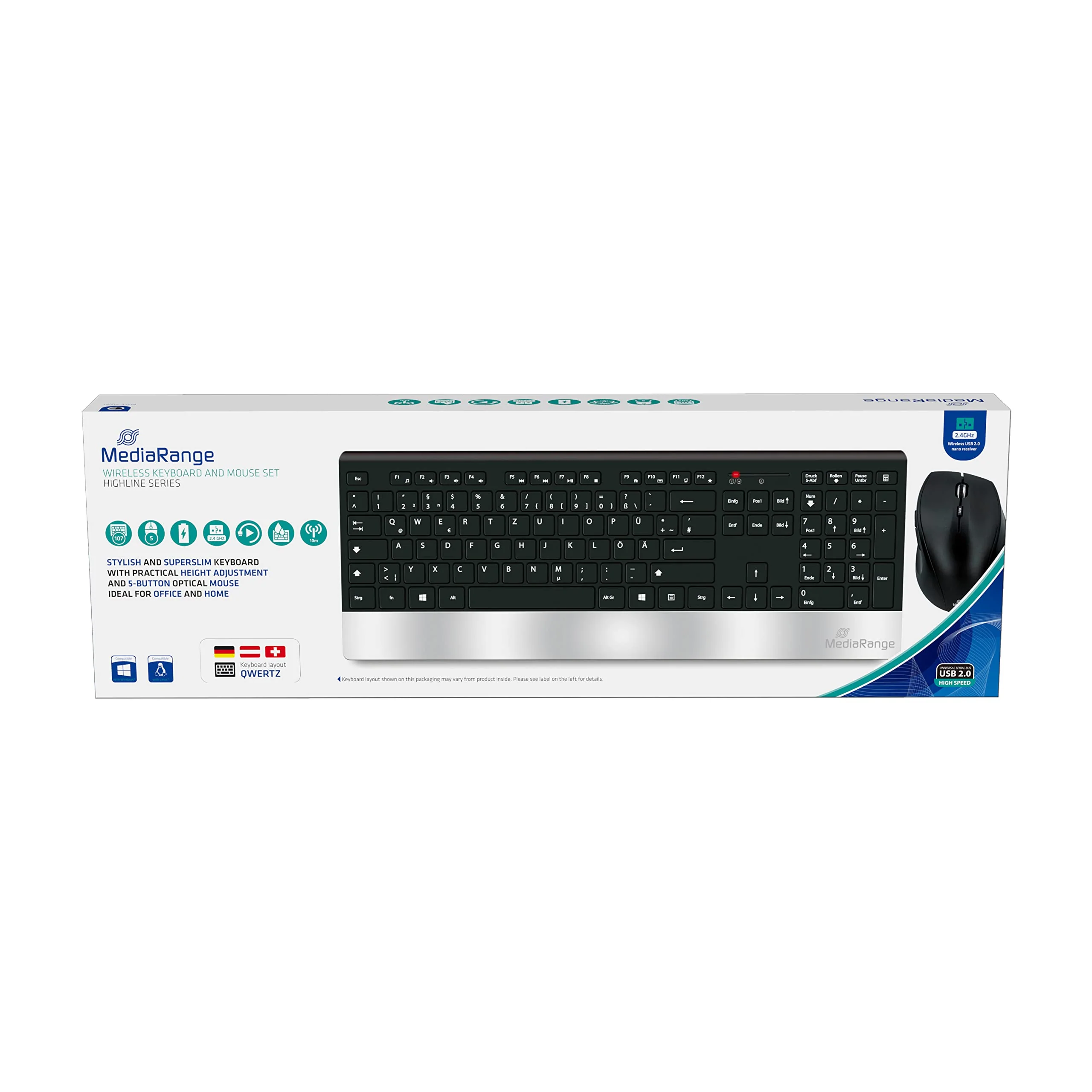 MediaRange Funk-Tastatur- und Maus-Set, Highline Serie, QWERTZ, schwarz/silber - Image 5