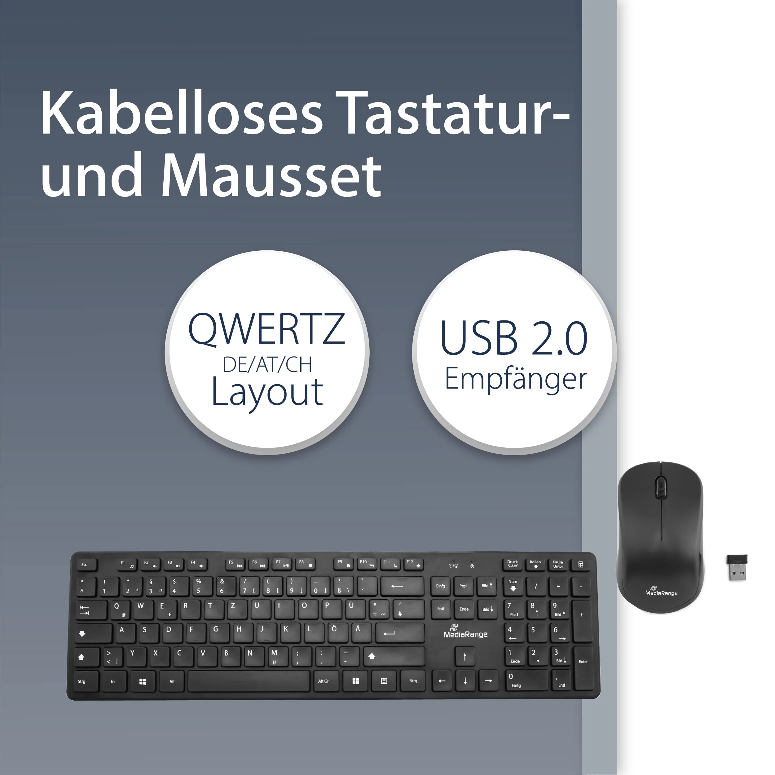 MediaRange Funk-Tastatur und optische 3 Tasten Funk-Maus Set, QWERTZ, schwarz - Image 4