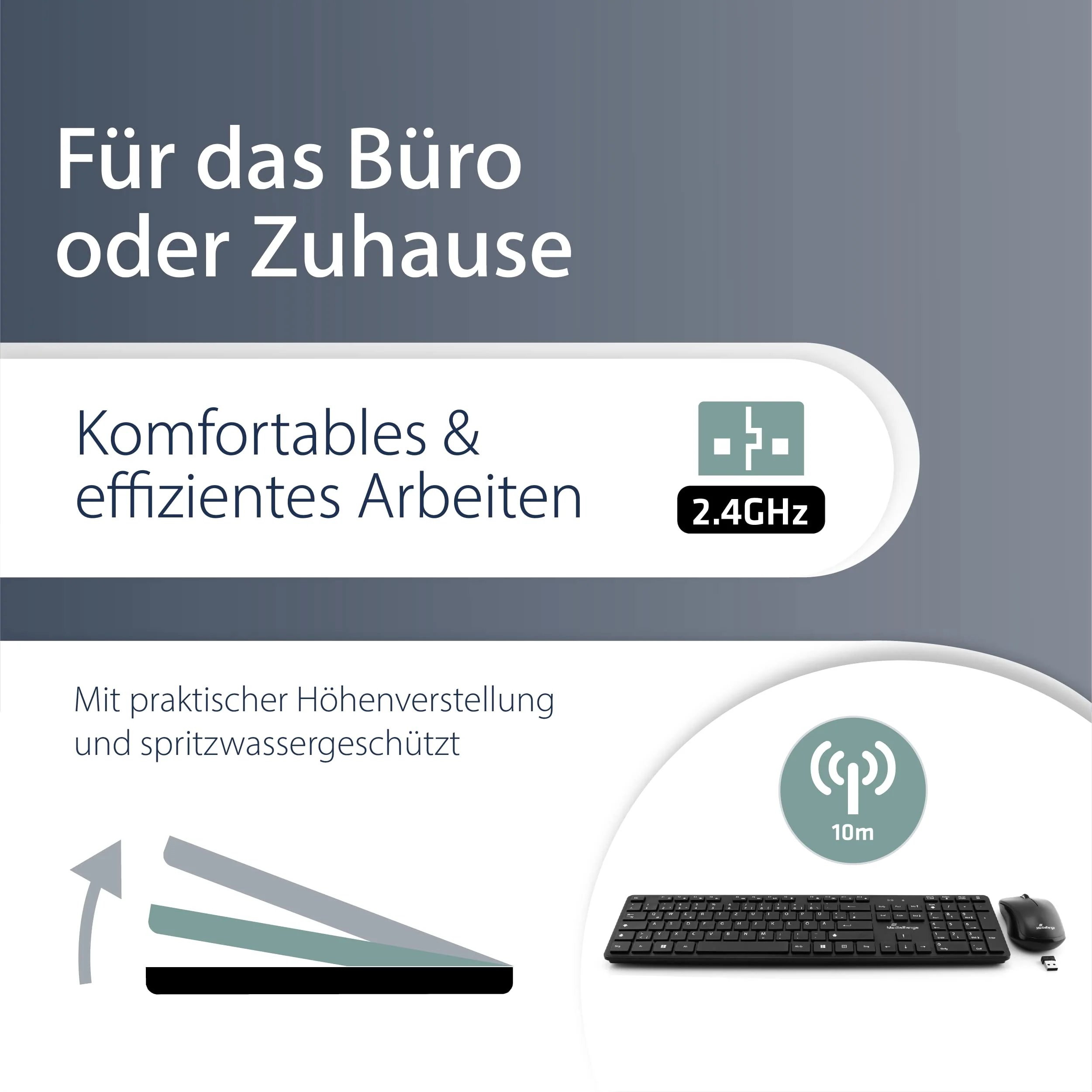 MediaRange Funk-Tastatur und optische 3 Tasten Funk-Maus Set, QWERTZ, schwarz - Image 5