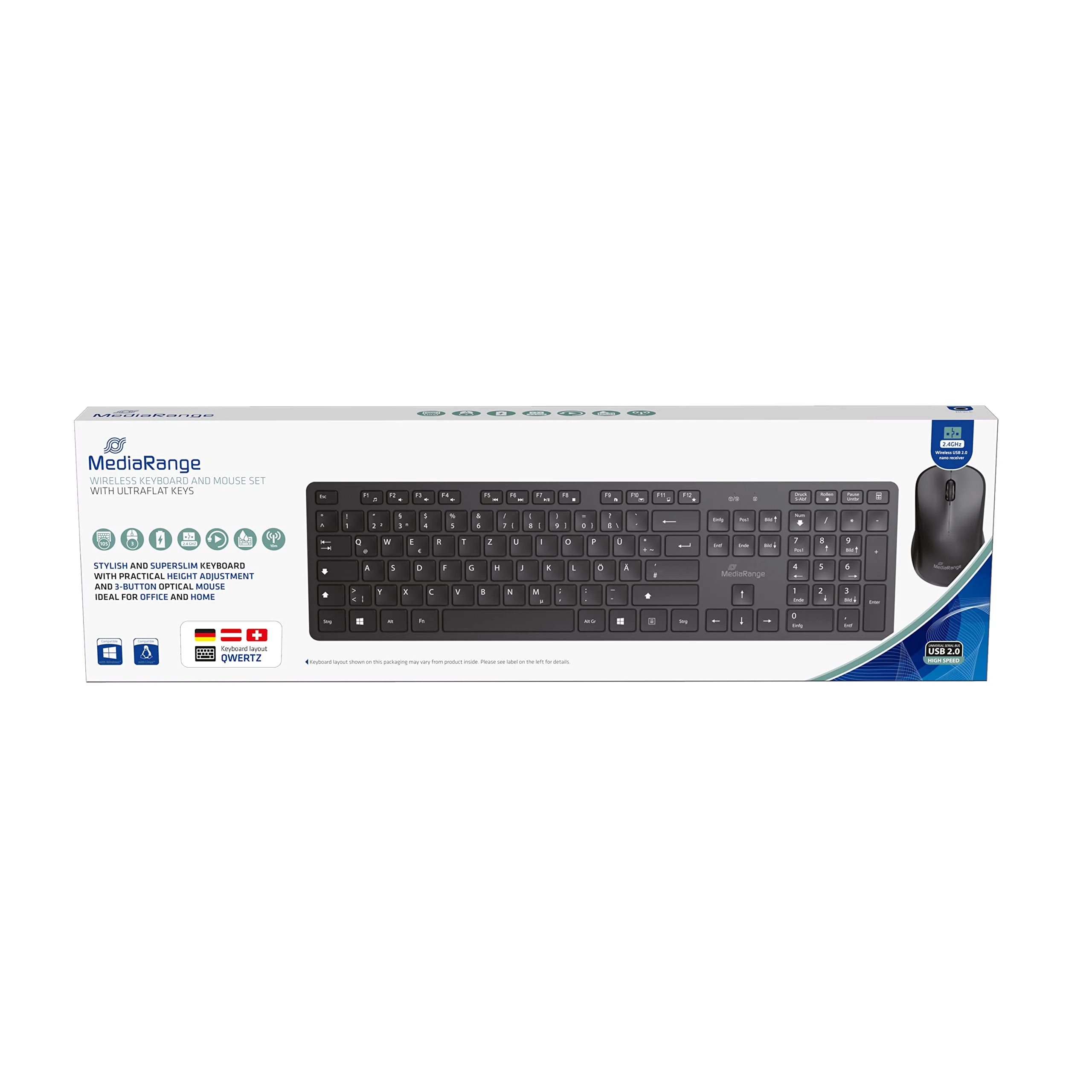 MediaRange Funk-Tastatur und optische 3 Tasten Funk-Maus Set, QWERTZ, schwarz - Image 7