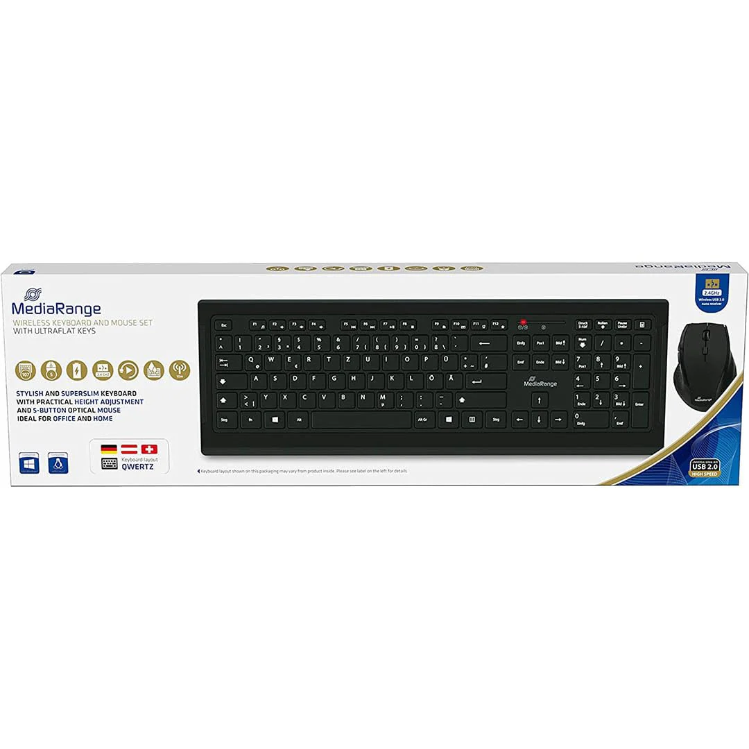 MediaRange Funk-Tastatur und optische 5 Tasten Funk-Maus Set, AZERTY (FR), schwarz - Image 2