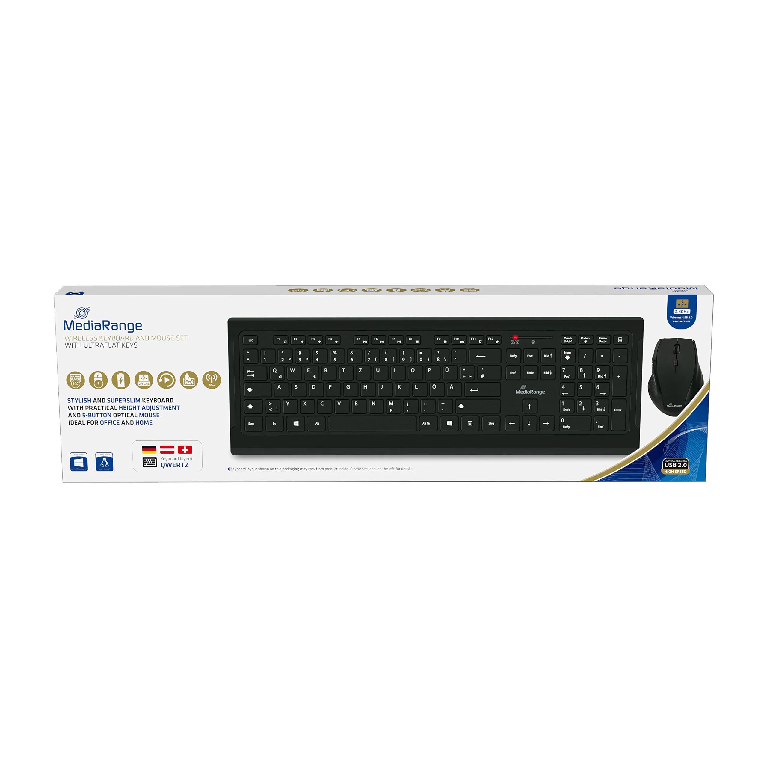 MediaRange Funk-Tastatur und optische 5 Tasten Funk-Maus Set, QWERTZ, schwarz - Image 7
