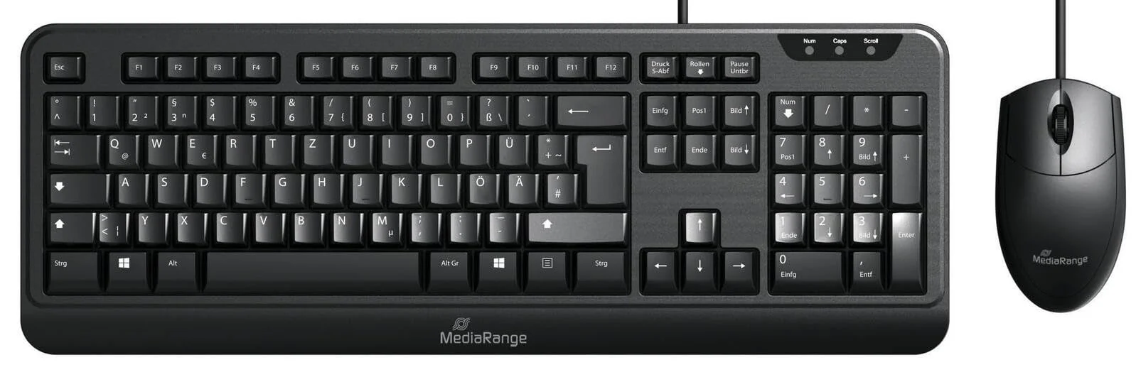 MediaRange kabelgebundenes Tastatur- und optische 3 Tasten Maus-Set, QWERTZ, schwarz