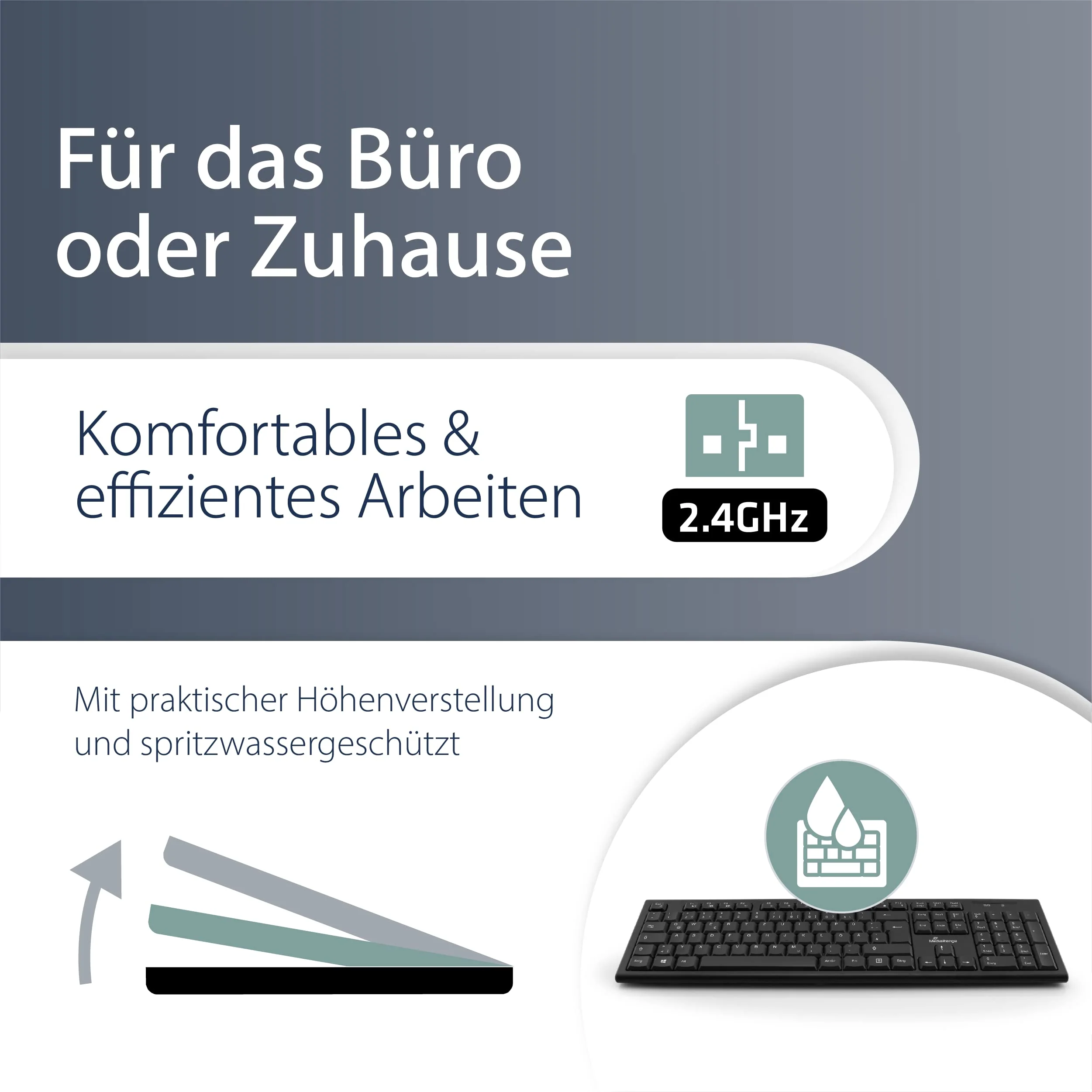 MediaRange kabellose Funk-Tastatur mit 105 Tasten, QWERTY (griechisch) Layout, PC Tastatur Set mit kabellosem USB 2.0 Nano-Empfänger, 10m Sendereichweite, spritzwassergeschützt & höhenverstellbar - Image 7