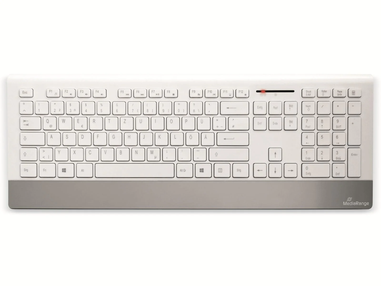 MediaRange kabelloses Funk-Tastatur und 5 Tasten Funk-Maus Set Highline Serie, deutsches QWERTZ Layout, kabelloser USB 2.0 Empfänger, spritzwassergeschützt & höhenverstellbar, Farbe weiß/silber - Image 4