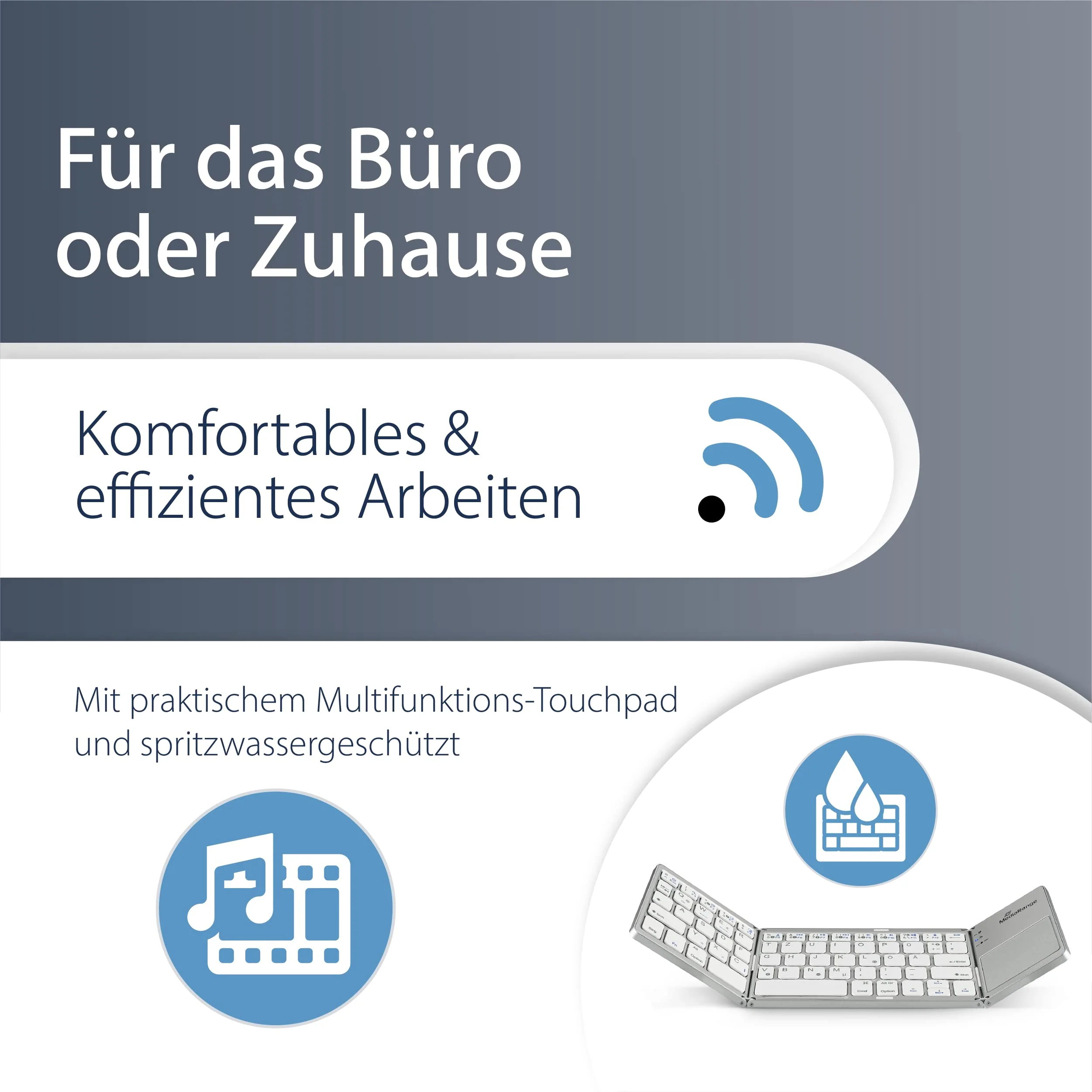 MediaRange kompakte Funk-Tastatur mit 63 Tasten und Touchpad, QWERTZ (DE/AT/CH) Tastaturbelegung, silber - Image 2
