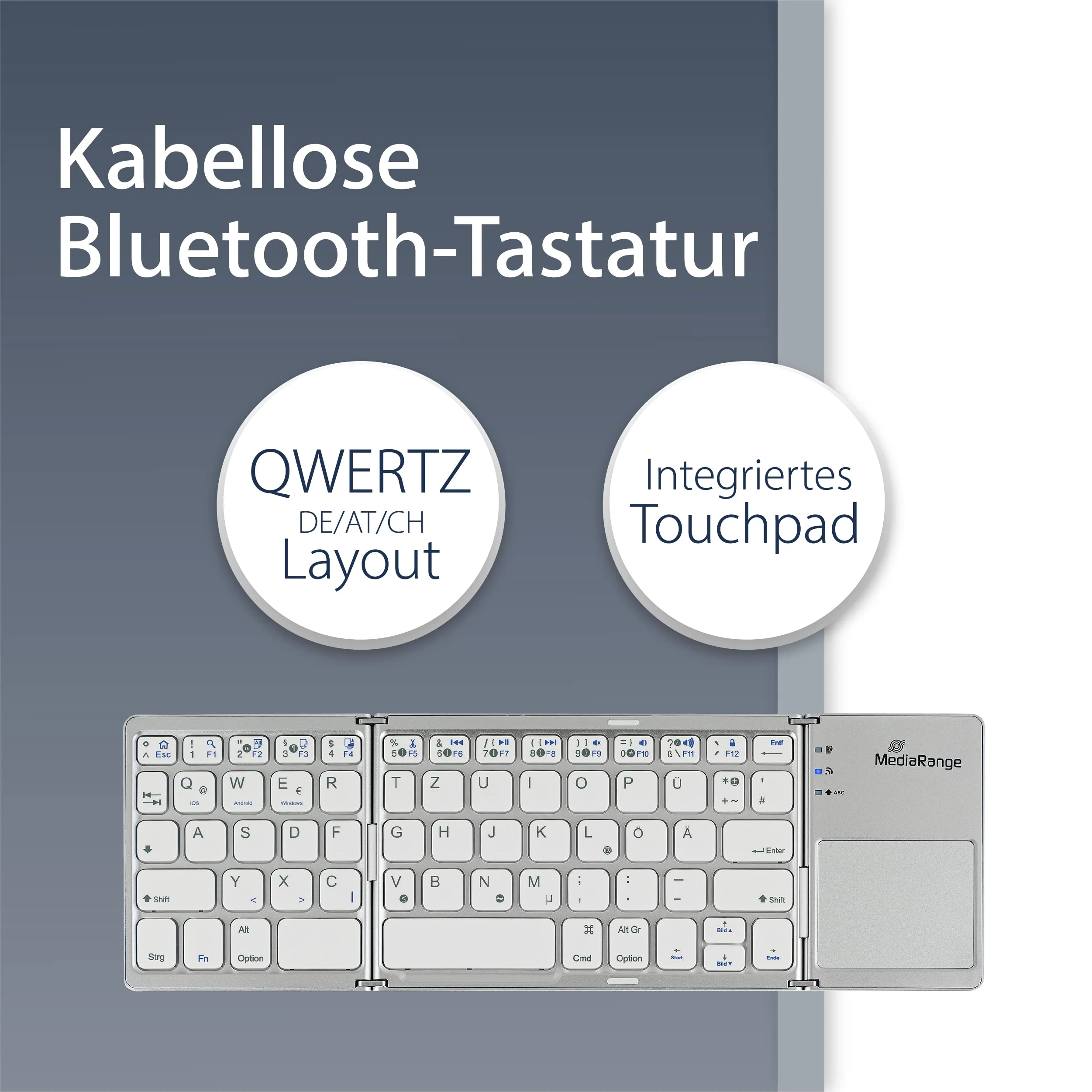 MediaRange kompakte Funk-Tastatur mit 63 Tasten und Touchpad, QWERTZ (DE/AT/CH) Tastaturbelegung, silber - Image 4