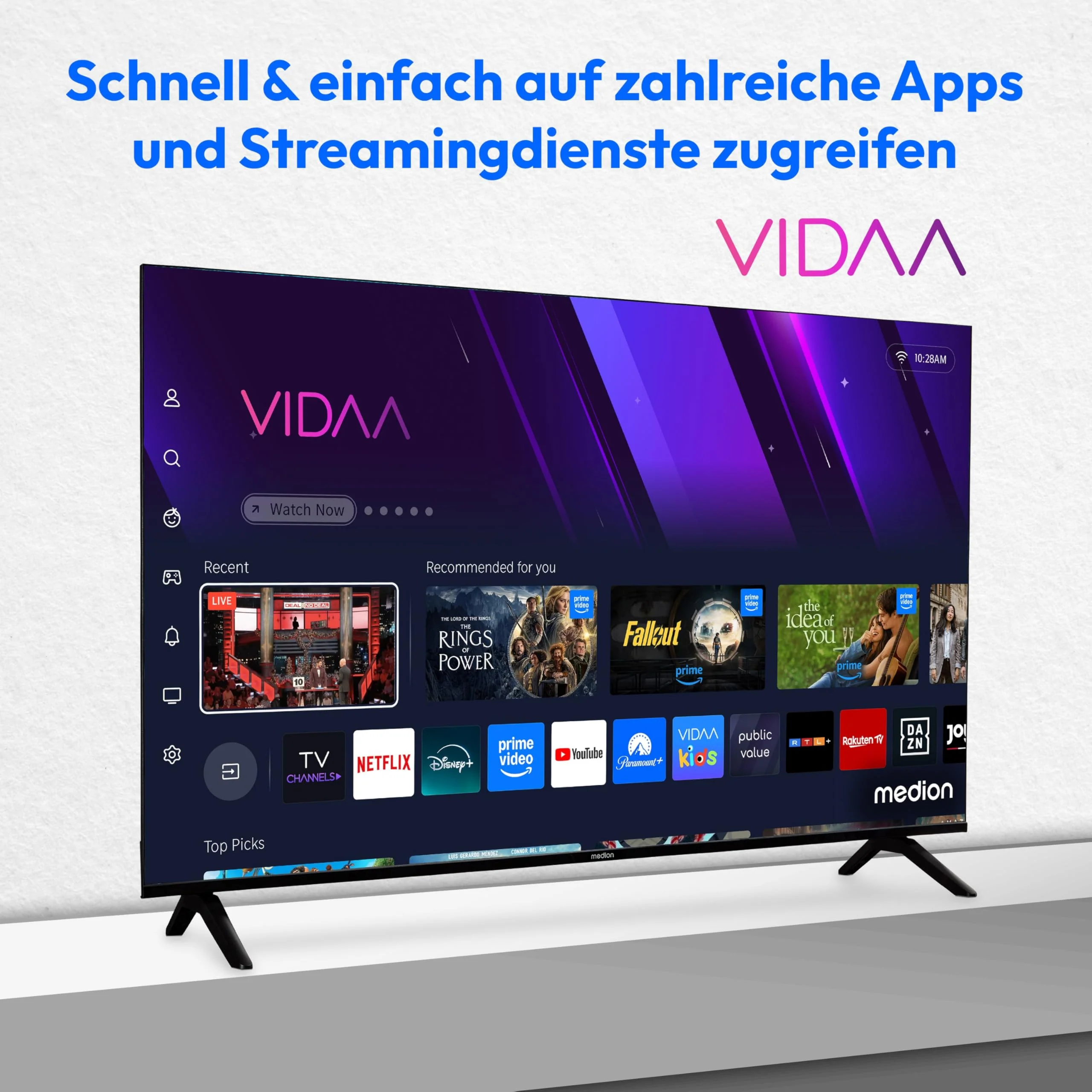MEDION 108 cm (43 Zoll) Ultra HD Fernseher (Smart-TV, Dolby Vision HDR, Prime Video, Disney+, DAZN, Paramount+, Dolby Atmos, VIDAA Store, HbbTV, PVR, Bluetooth, MD 843301) - Image 8