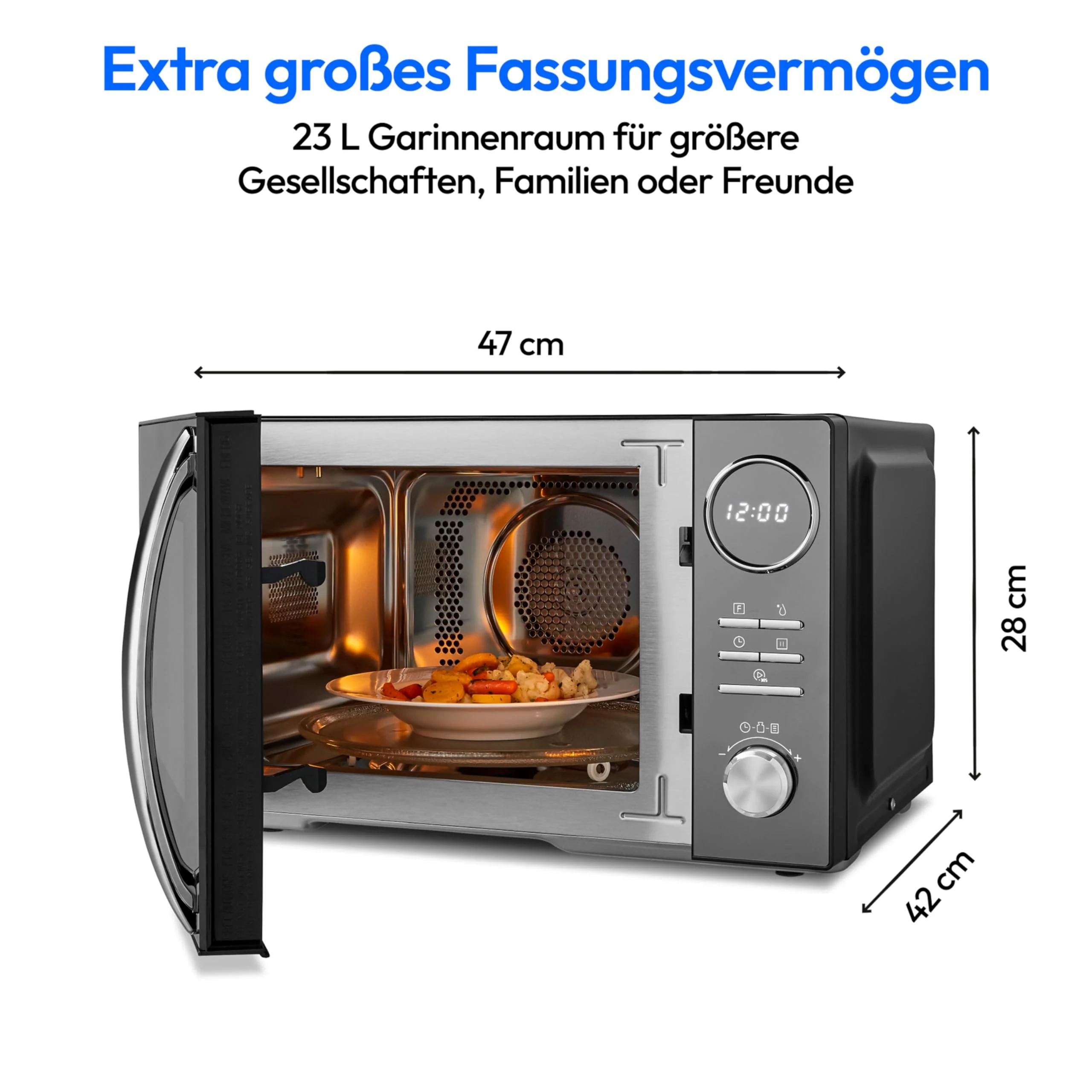 MEDION 3 in 1 Mikrowelle mit Grill und Heißluft Funktion (23 Liter, 900 Watt, 1.000 Watt Grill, 1.680 Watt Heißluft, 10 Automatikprogramme, Auftaufunktion, Display, MD11493) schwarz - Image 3