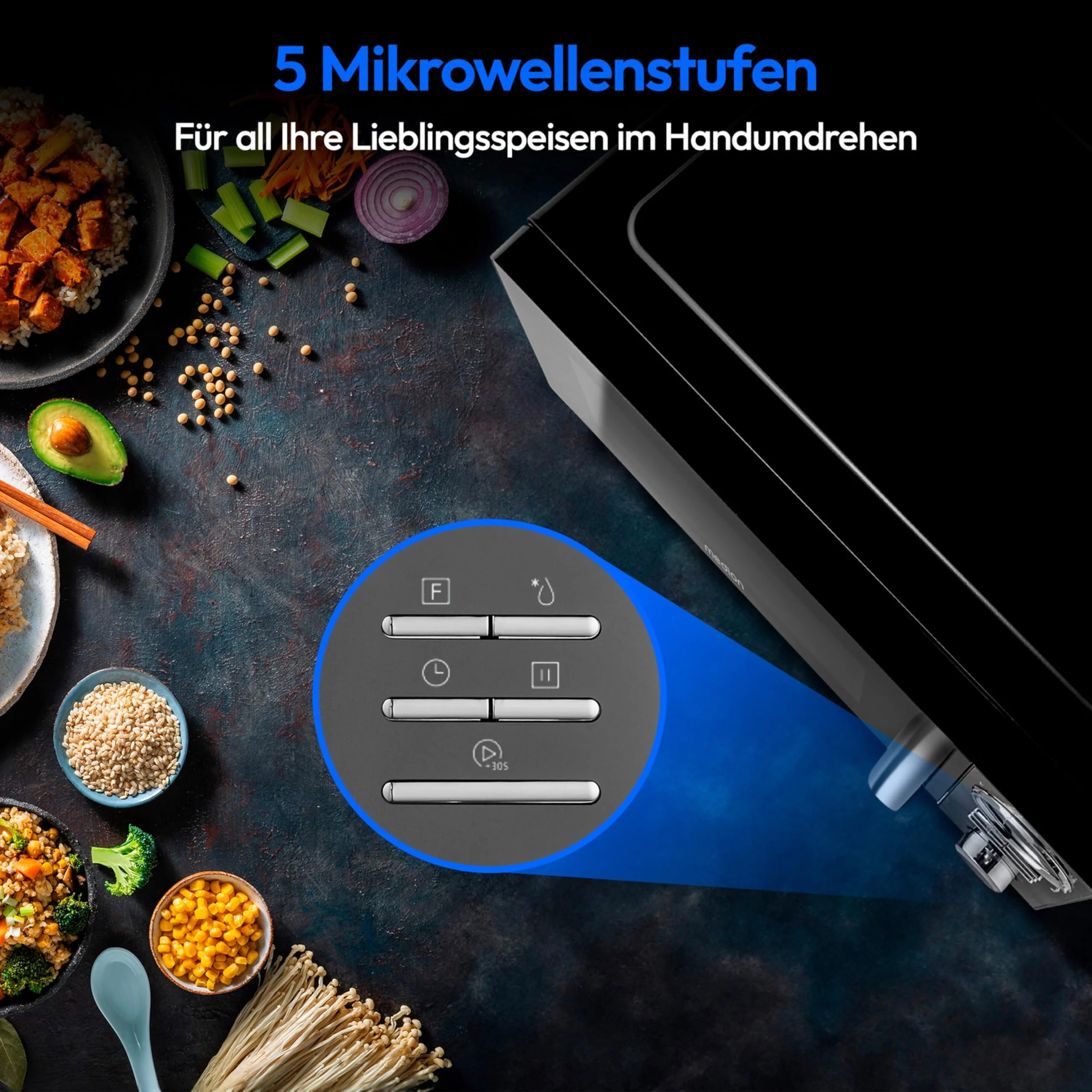MEDION 3 in 1 Mikrowelle mit Grill und Heißluft Funktion (23 Liter, 900 Watt, 1.000 Watt Grill, 1.680 Watt Heißluft, 10 Automatikprogramme, Auftaufunktion, Display, MD11493) schwarz - Image 4