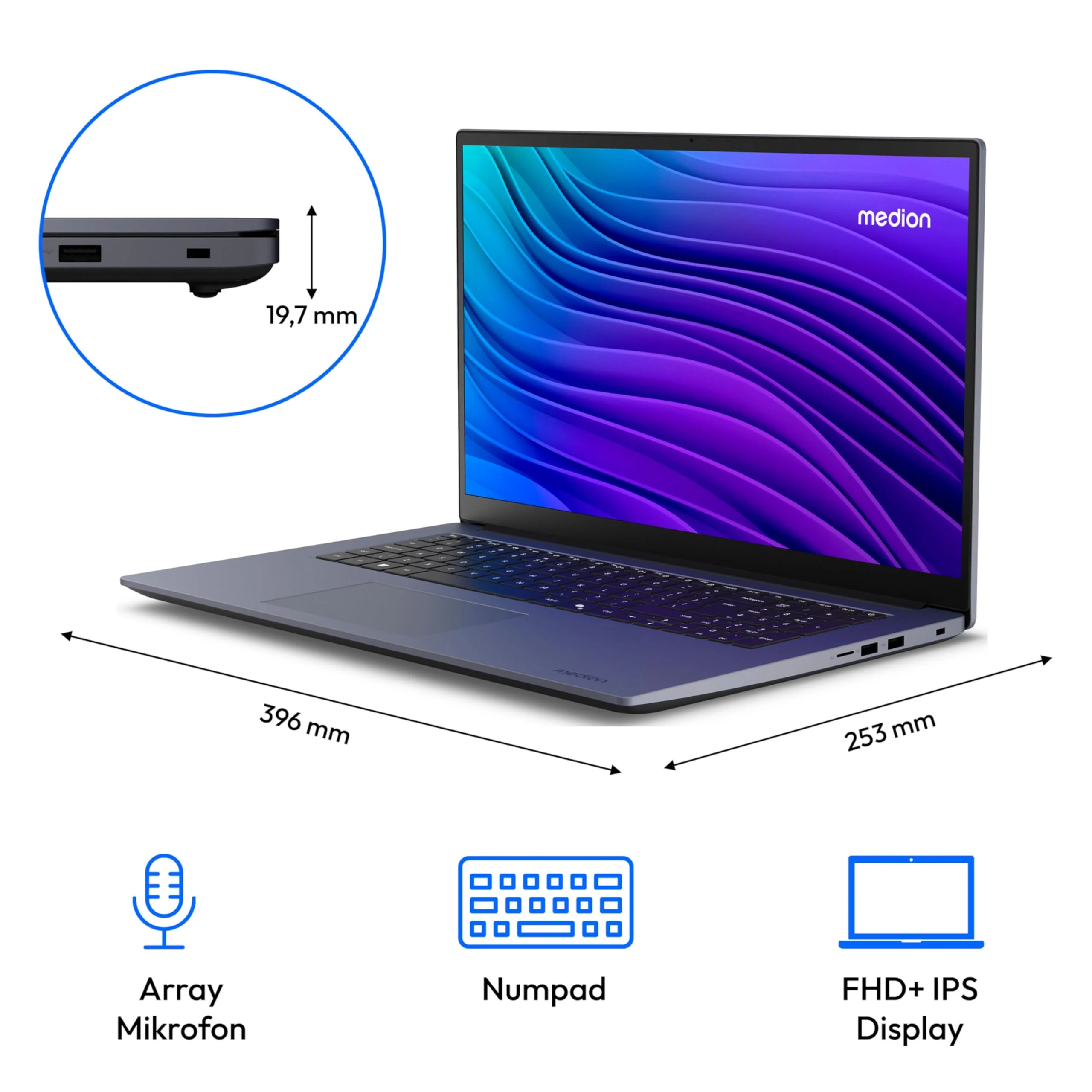 MEDION Avantum 17 E1e 43,9 cm (17,3 Zoll) Full HD Laptop (Core i3-N305, 8GB DDR4 RAM, 512GB SSD, HD Webcam, WLAN, Windows 11 Home) - Image 7