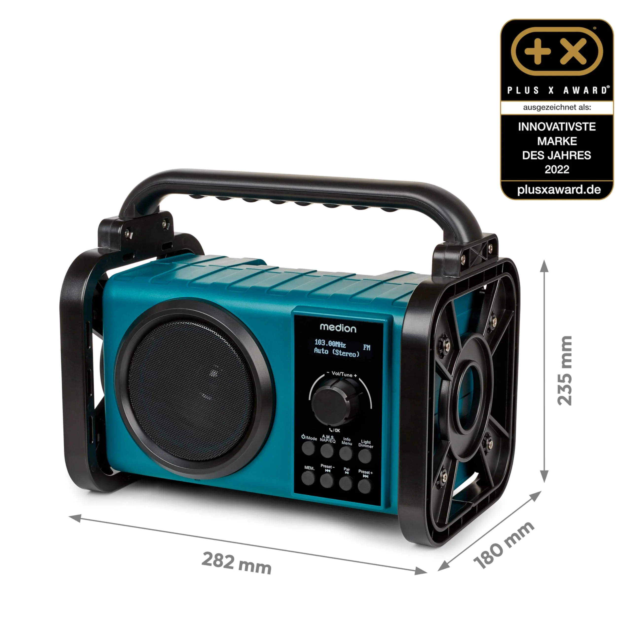 MEDION E66877 DAB+ Baustellenradio (Robustes Gehäuse, Spritzwassergeschützt (IP44), Bluetooth 5.0, PLL UKW Radio, LED-Arbeitslicht, Akku- und Netzbetrieb) blau - Image 2