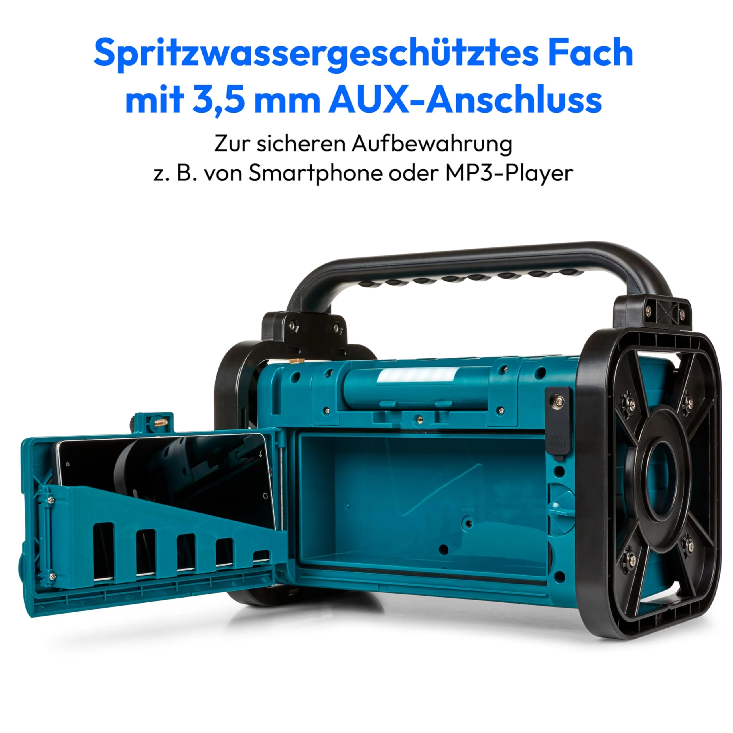 MEDION E66877 DAB+ Baustellenradio (Robustes Gehäuse, Spritzwassergeschützt (IP44), Bluetooth 5.0, PLL UKW Radio, LED-Arbeitslicht, Akku- und Netzbetrieb) blau - Image 4