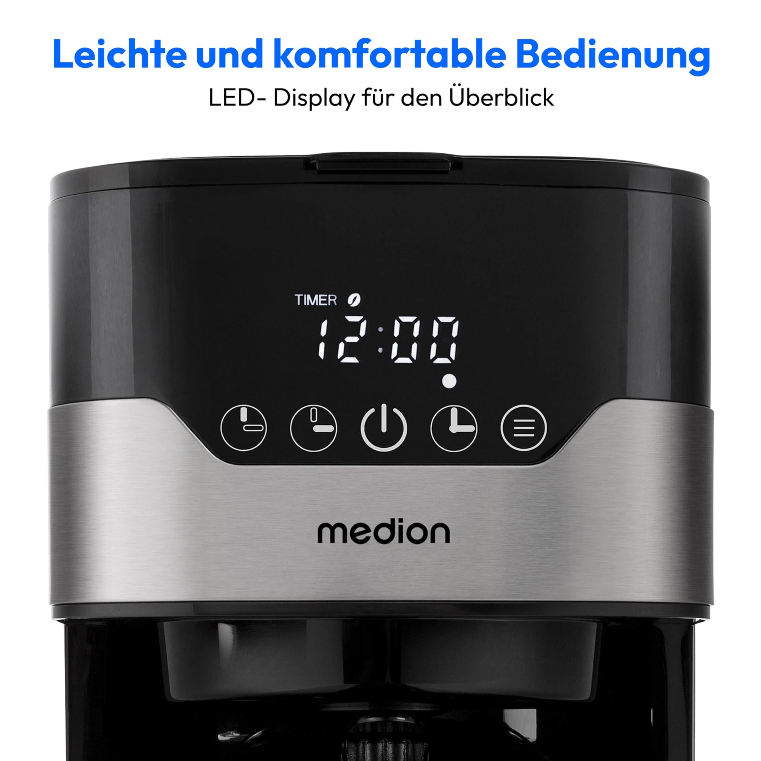 MEDION Kaffeemaschine mit Thermoskanne und Timer (Filtermaschine, 8 Tassen, 1,2 Liter, 900 Watt, 3 Stufen, Warmhaltefunktion, Timer Zeitschaltuhr, Antitropf, Display, MD18458) edelstahl - Image 4