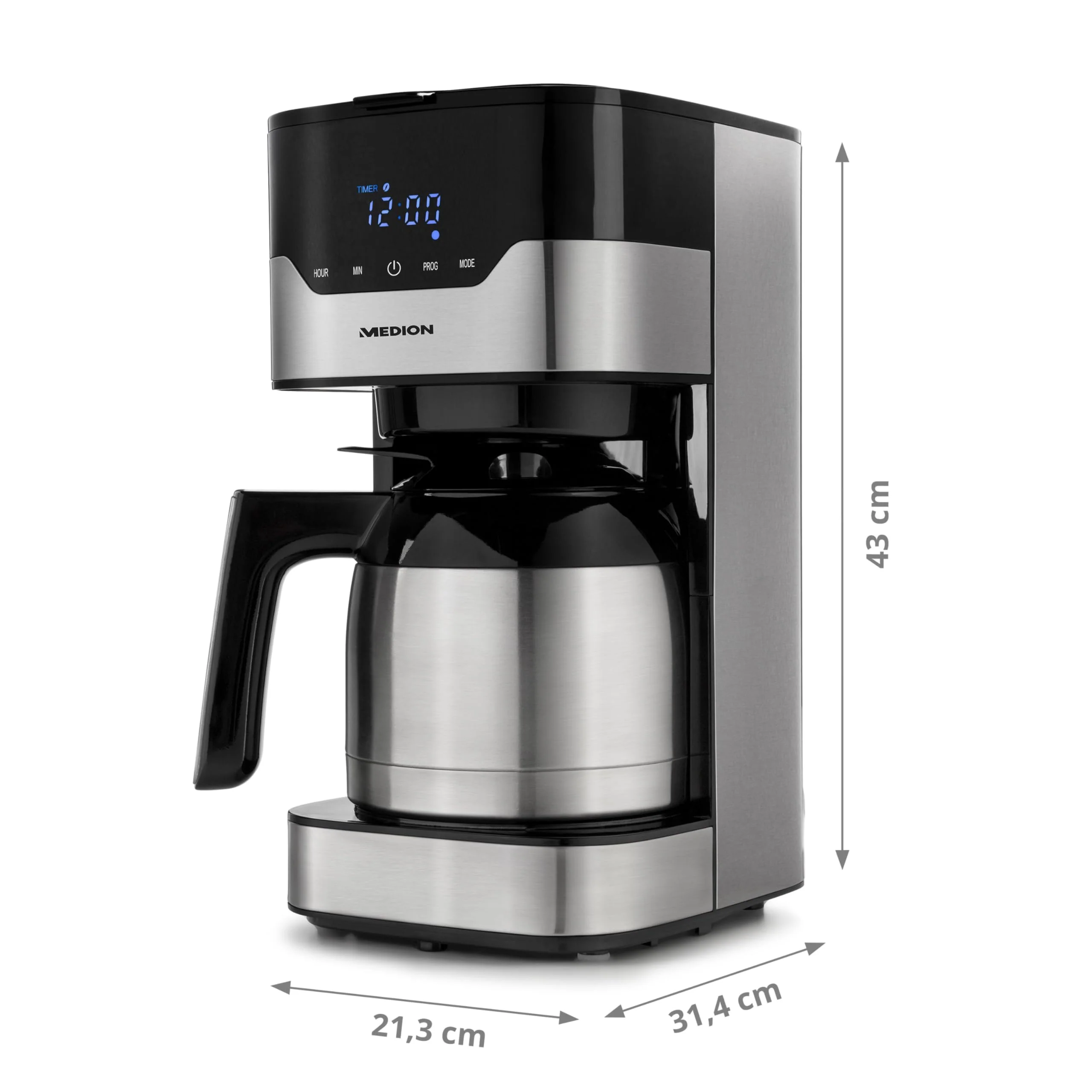 MEDION Kaffeemaschine mit Thermoskanne und Timer (Filtermaschine, 8 Tassen, 1,2 Liter, 900 Watt, 3 Stufen, Warmhaltefunktion, Timer Zeitschaltuhr, Antitropf, Display, MD18458) edelstahl - Image 7