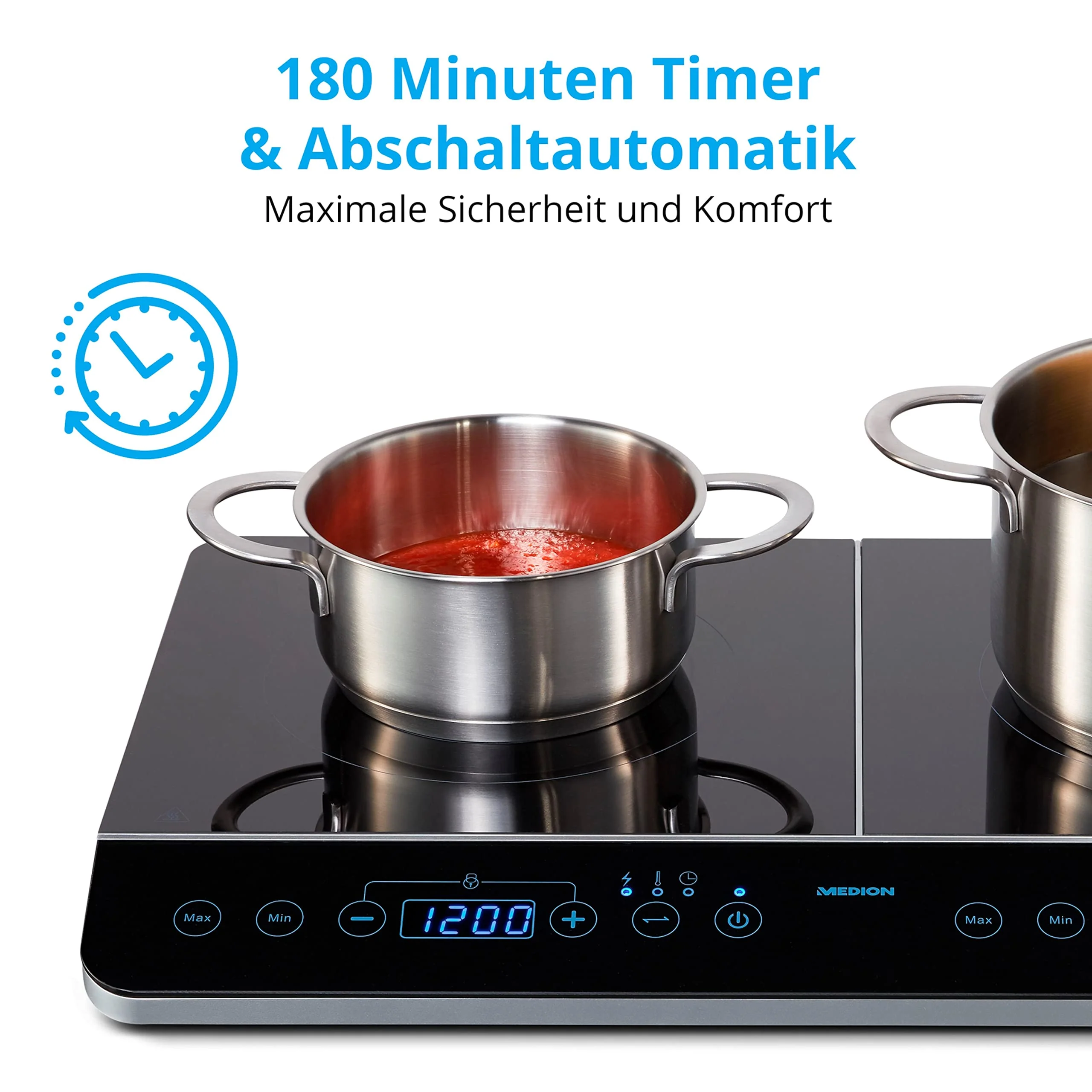 MEDION MD 15324 Doppel-Induktionskochplatte, 3500 Watt, Zwei Kochplatten, 10 Temperaturstufen, LED Display, schwarz - Image 3