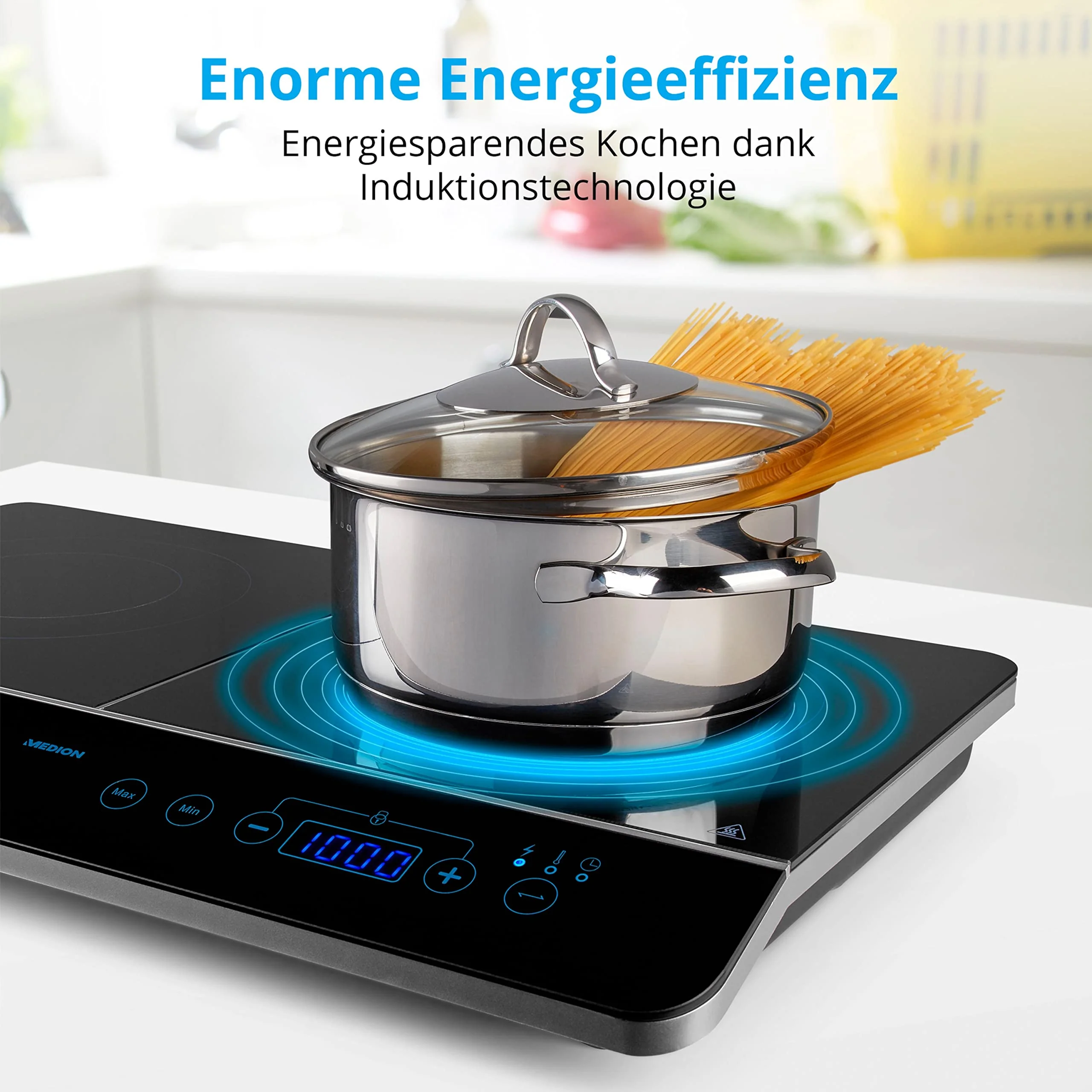 MEDION MD 15324 Doppel-Induktionskochplatte, 3500 Watt, Zwei Kochplatten, 10 Temperaturstufen, LED Display, schwarz - Image 7