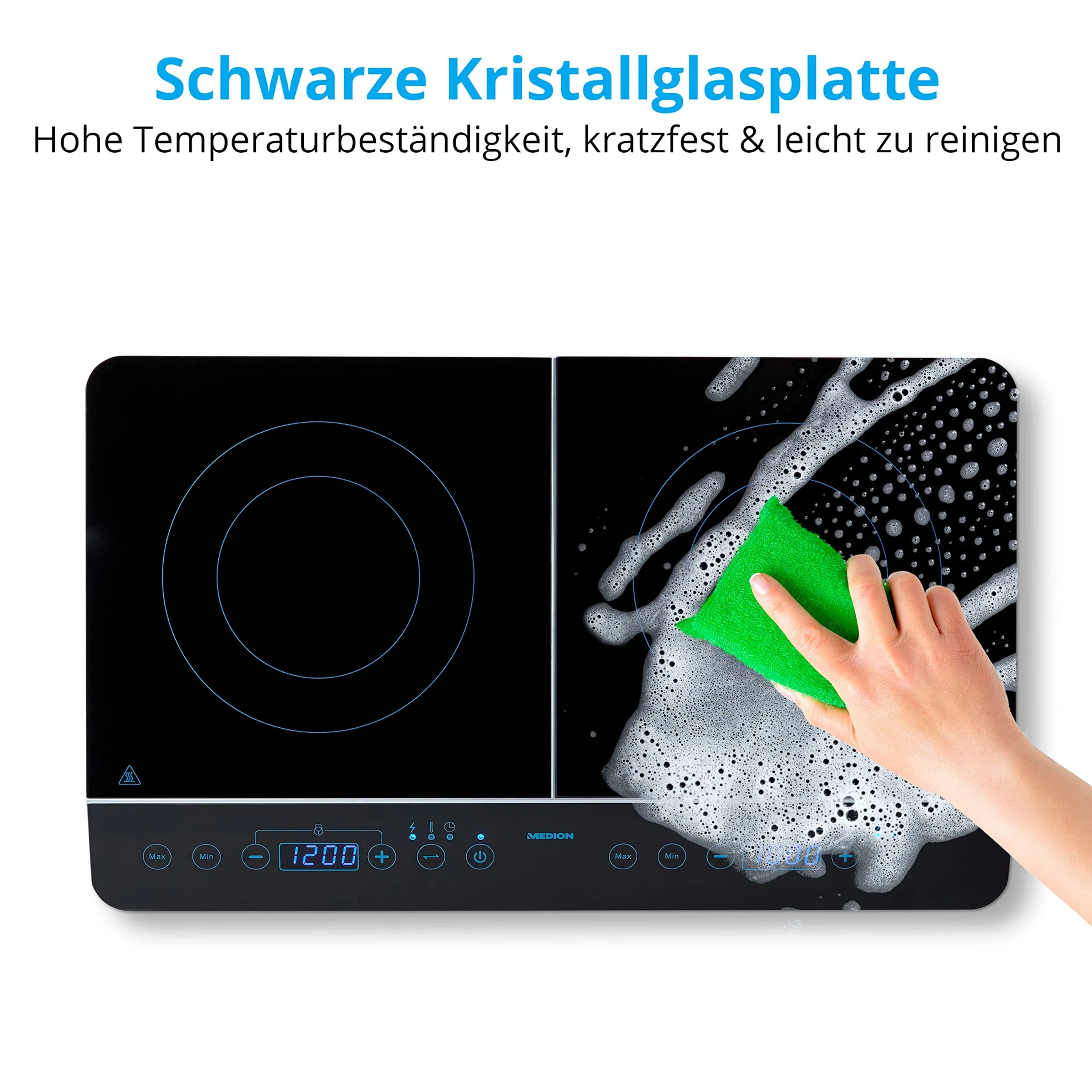 MEDION MD 15324 Doppel-Induktionskochplatte, 3500 Watt, Zwei Kochplatten, 10 Temperaturstufen, LED Display, schwarz - Image 8