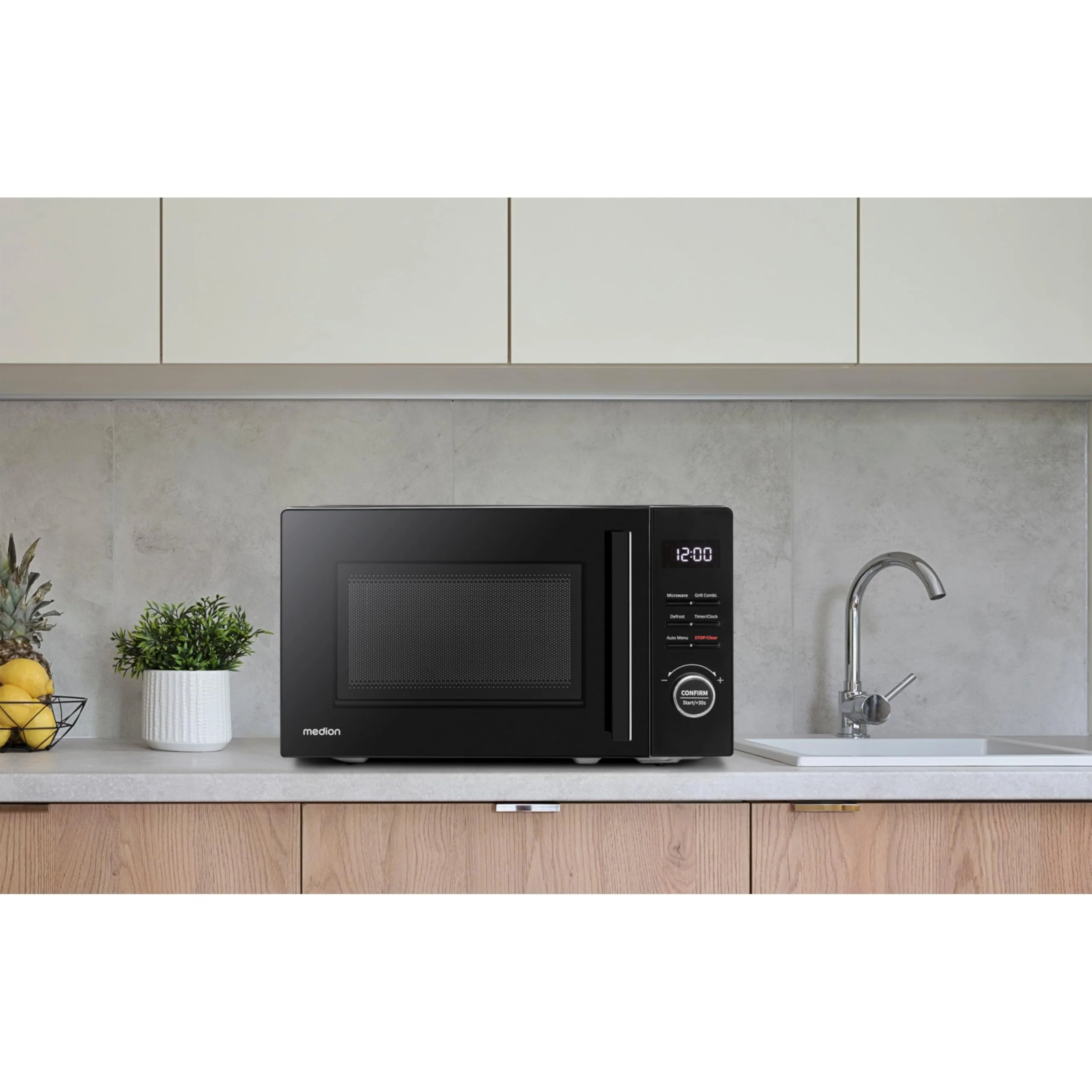 MEDION Mikrowelle klein mit Grill (20 Liter, 800 Watt, 1000 Watt Grill, 8 Automatik-Programme inkl. Auftaufunktion, 5 Leistungsstufen, 95 Minuten Timer, Drehteller, MD12021) schwarz - Image 2