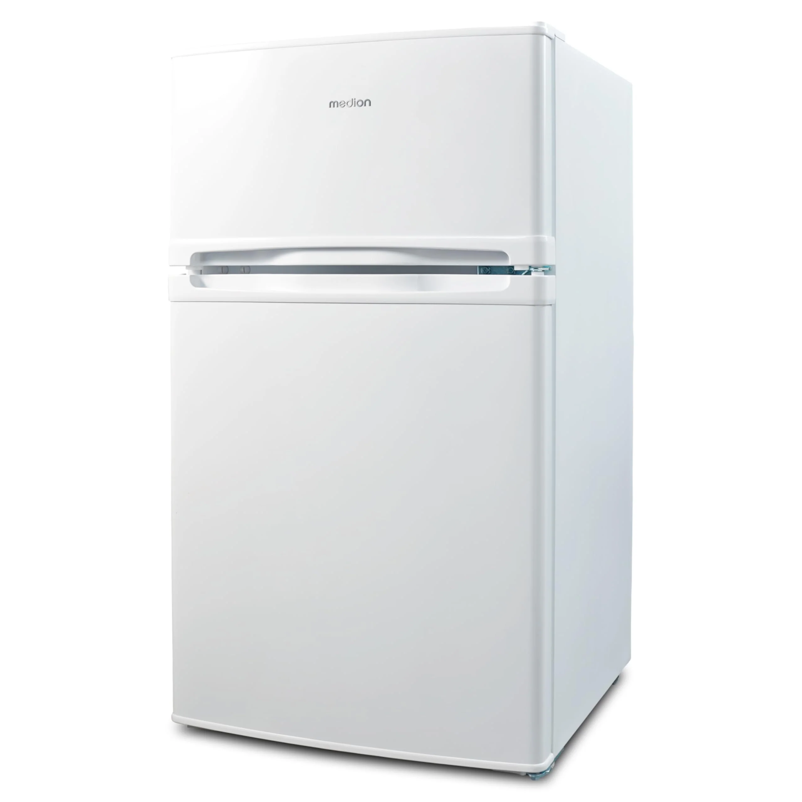 MEDION Mini Kühl-Gefrierkombination (85 Liter, 61L Kühlteil, 24L Gefrierteil, freistehend, 40 dB, transparente Gemüseschublade, Türanschlag wechselbar, MD 37689) weiß