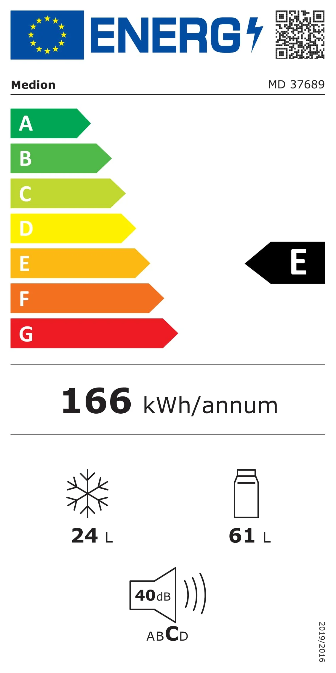 MEDION Mini Kühl-Gefrierkombination (85 Liter, 61L Kühlteil, 24L Gefrierteil, freistehend, 40 dB, transparente Gemüseschublade, Türanschlag wechselbar, MD 37689) weiß - Image 3