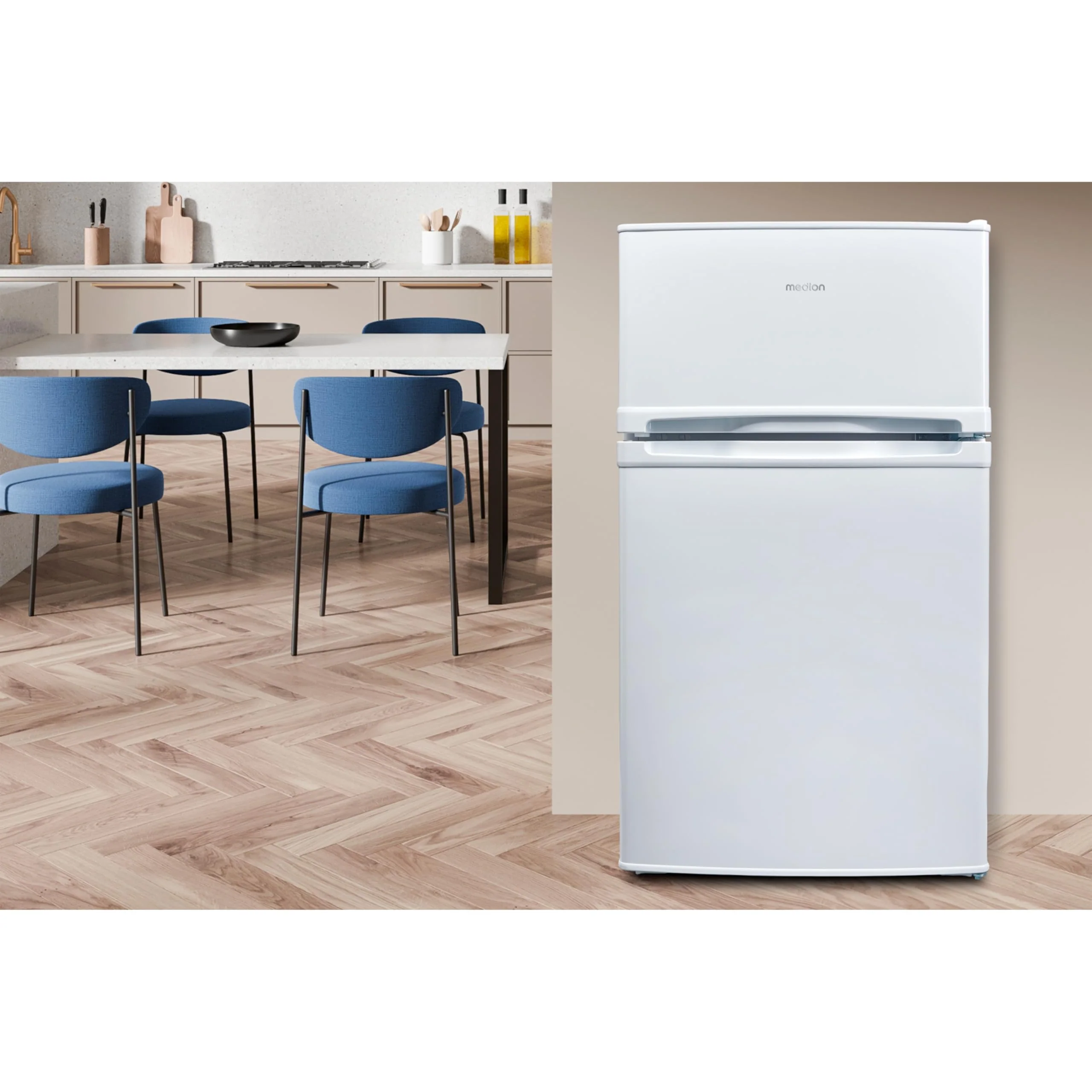 MEDION Mini Kühl-Gefrierkombination (85 Liter, 61L Kühlteil, 24L Gefrierteil, freistehend, 40 dB, transparente Gemüseschublade, Türanschlag wechselbar, MD 37689) weiß - Image 5