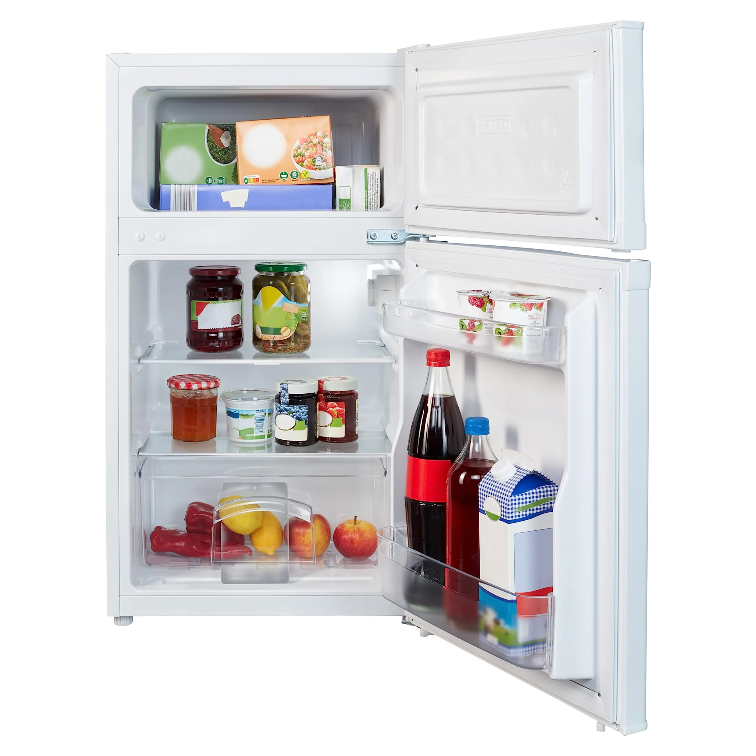 MEDION Mini Kühl-Gefrierkombination (85 Liter, 61L Kühlteil, 24L Gefrierteil, freistehend, 40 dB, transparente Gemüseschublade, Türanschlag wechselbar, MD 37689) weiß - Image 7