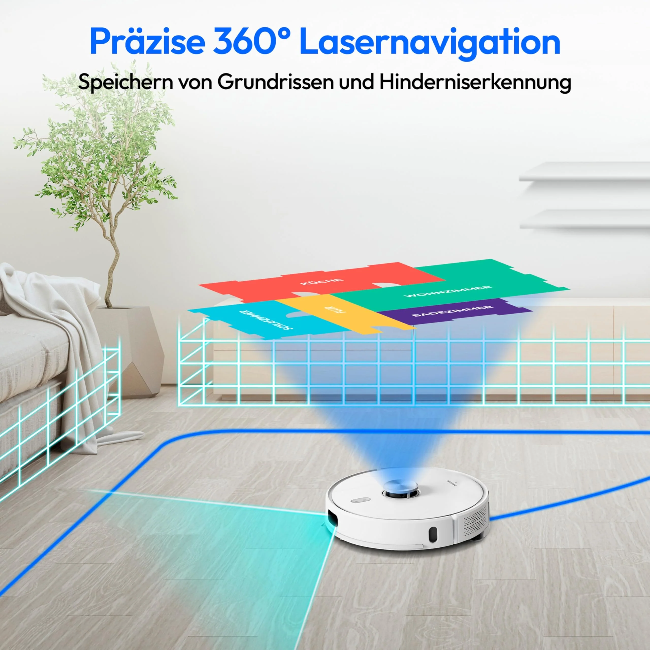 MEDION Saugroboter mit Absaugstation, Lasernavigation und Wischfunktion X41 SW+ (Starke 8000Pa Saugkraft, 2in1 Roboterstaubsauger, präzise Kartenerstellung, Go & No Go Bereiche, mehrere Etagen) - Image 4