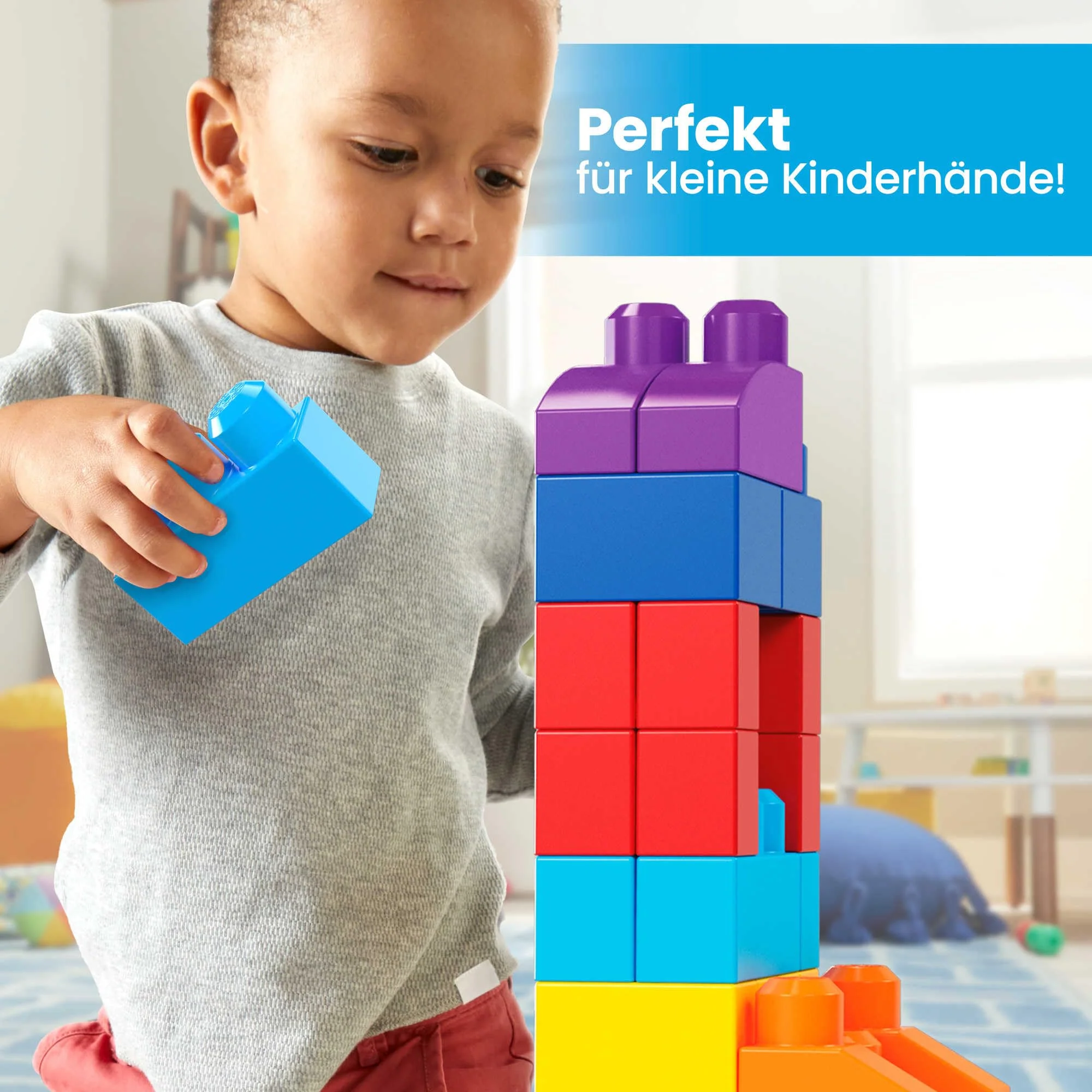 MEGA BLOKS Fisher-Price Bausteine für Kleinkinder, großer Bausteinebeutel mit 80 Teilen und Aufbewahrungsmöglichkeit, Blau, Geschenkideen für Kinder ab 1 Jahr, DCH63 - Image 10