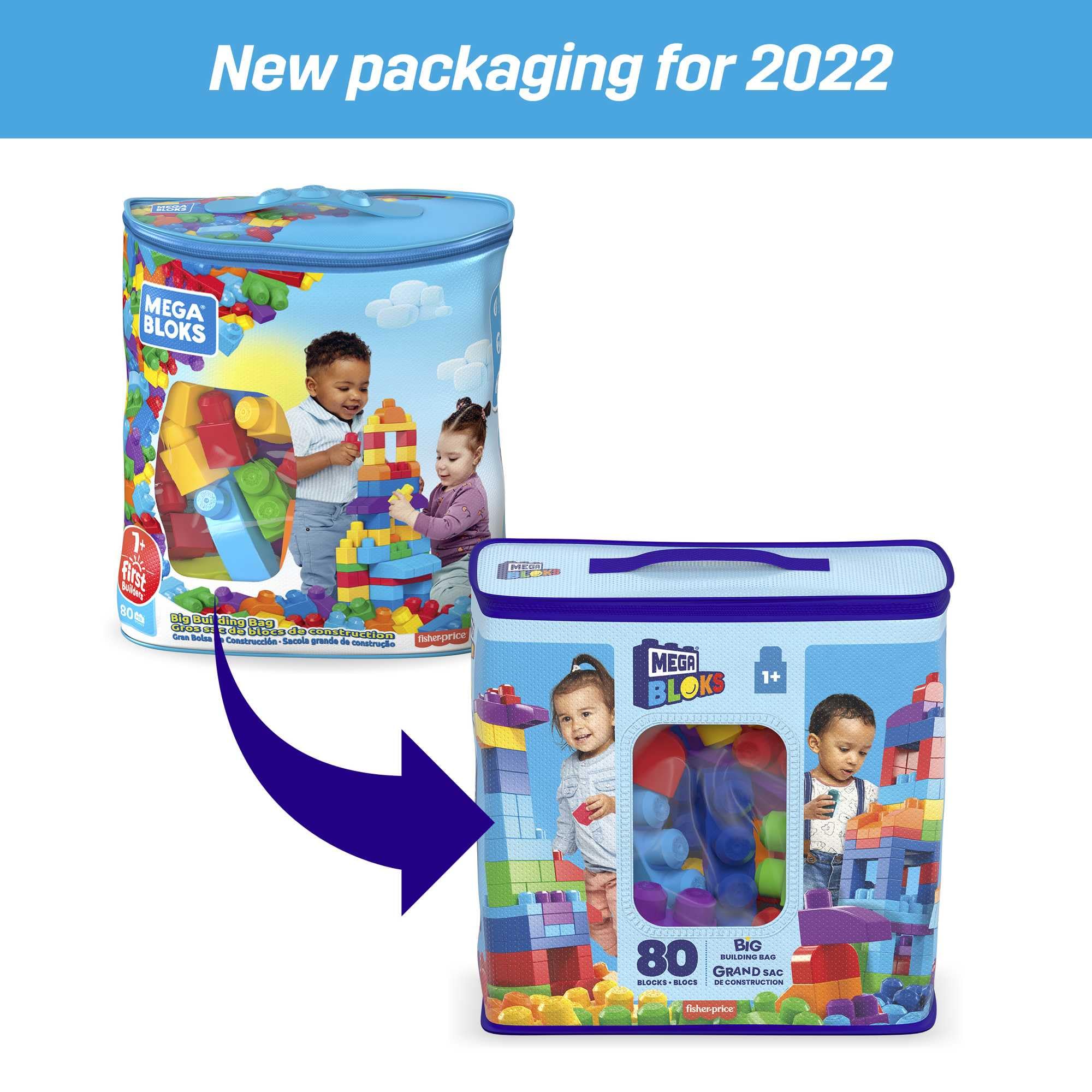 MEGA BLOKS Fisher-Price Bausteine für Kleinkinder, großer Bausteinebeutel mit 80 Teilen und Aufbewahrungsmöglichkeit, Blau, Geschenkideen für Kinder ab 1 Jahr, DCH63 - Image 5