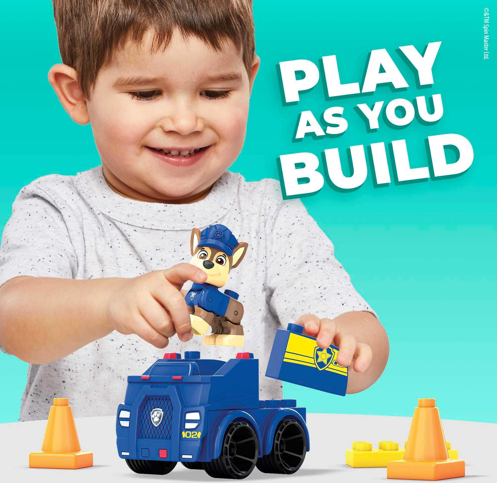MEGA HDJ33 - Mega Bloks PAW Patrol Polizeiauto-Bausatz, 10 Bauklötze und Sonderteile mit 1 Chase-Figur, Pylonen-Kegel und rollendem Radstand, Spielzeug-Geschenkset für 3-5 Jahre - Image 6