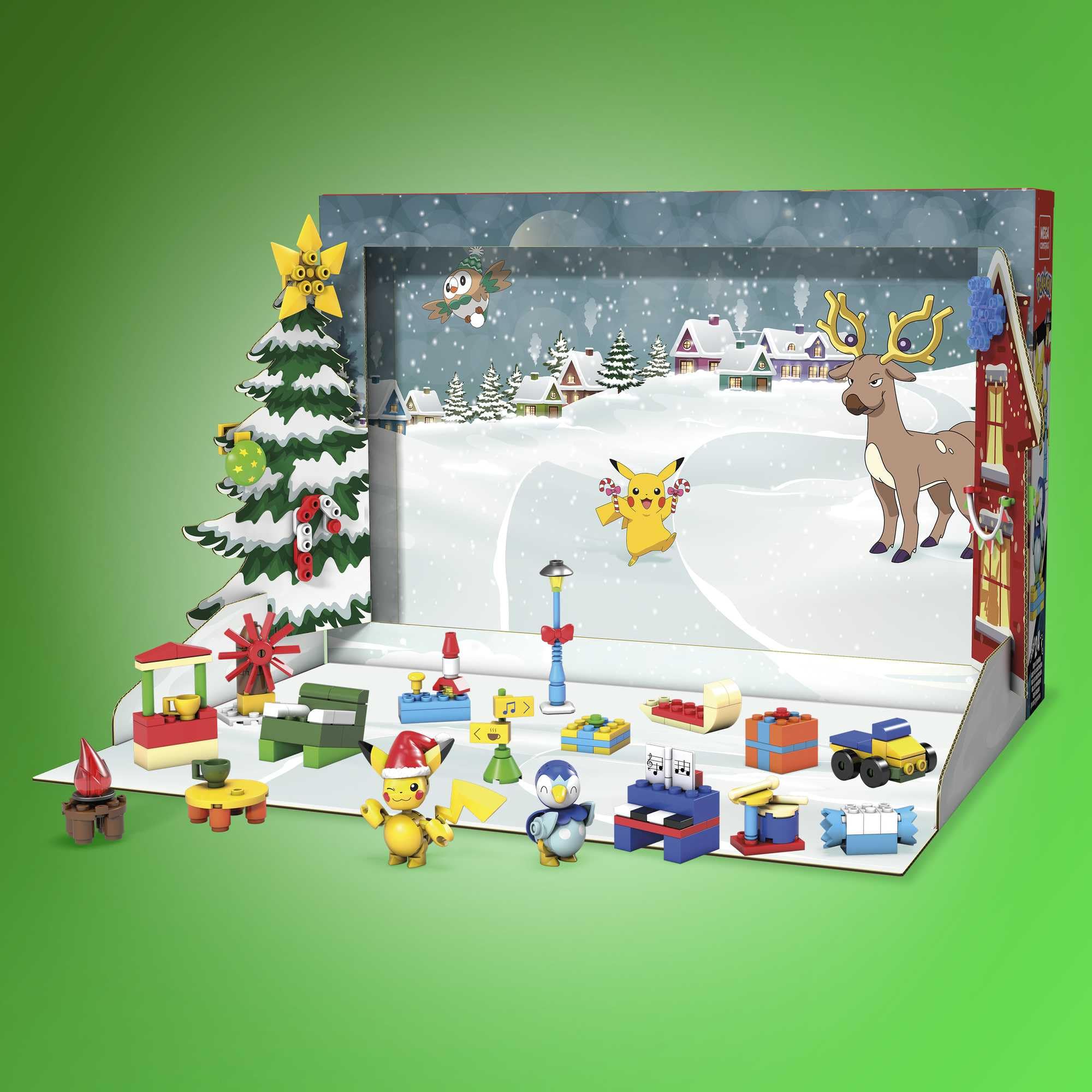 MEGA Pokémon Adventkalendar, Ferienkalender mit 202 Teilen, 2 posierbaren Figuren und Zubehör, für Kinder, GYG99 - Image 3