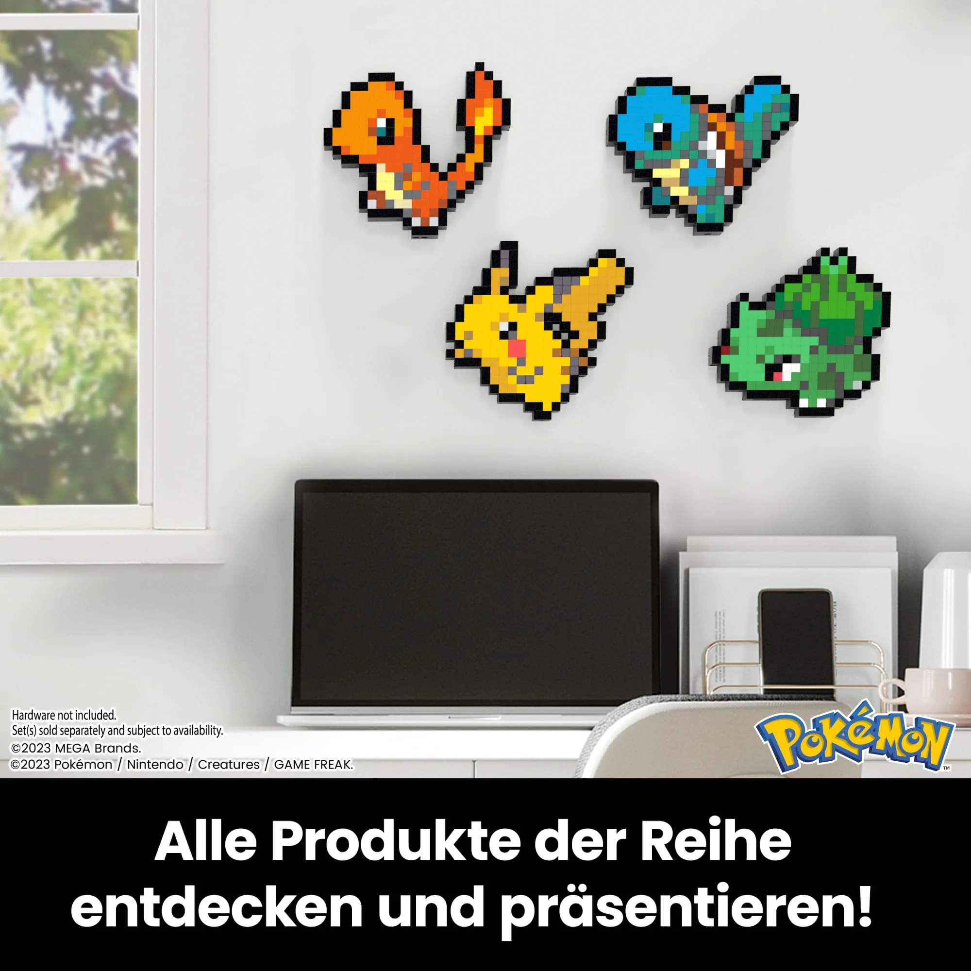 MEGA Pokémon Schiggy - zusammenbaubare Figur im Retro-Look, Pixel Art, 15 cm groß, inklusive Basis zur Wandmontage, für Erwachsene und erfahrene Sammler, HTH77 - Image 3