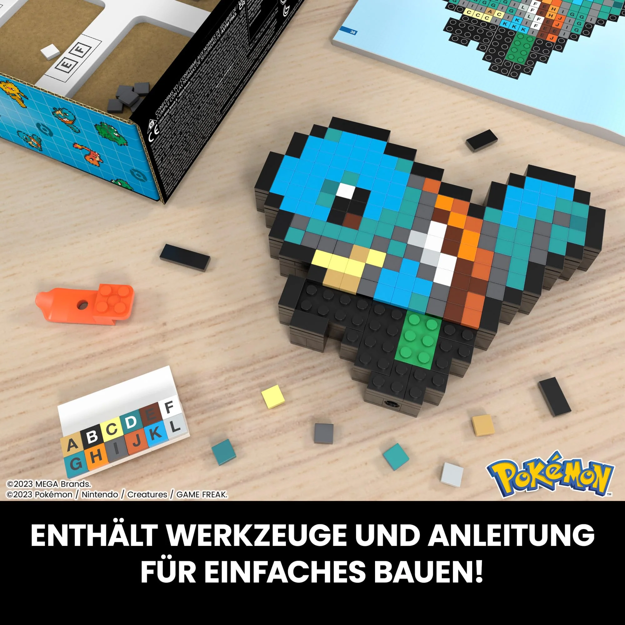 MEGA Pokémon Schiggy - zusammenbaubare Figur im Retro-Look, Pixel Art, 15 cm groß, inklusive Basis zur Wandmontage, für Erwachsene und erfahrene Sammler, HTH77 - Image 4