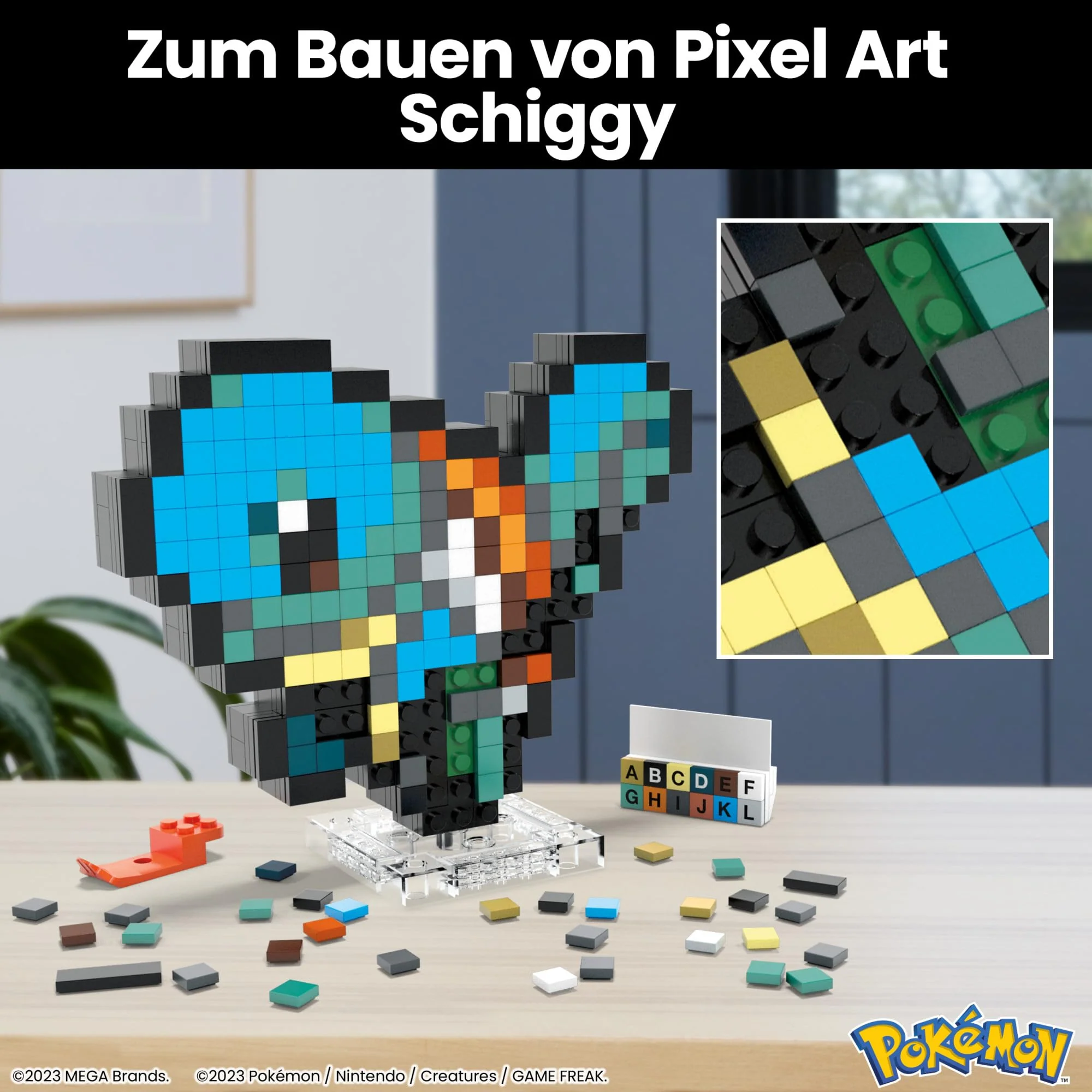 MEGA Pokémon Schiggy - zusammenbaubare Figur im Retro-Look, Pixel Art, 15 cm groß, inklusive Basis zur Wandmontage, für Erwachsene und erfahrene Sammler, HTH77 - Image 5