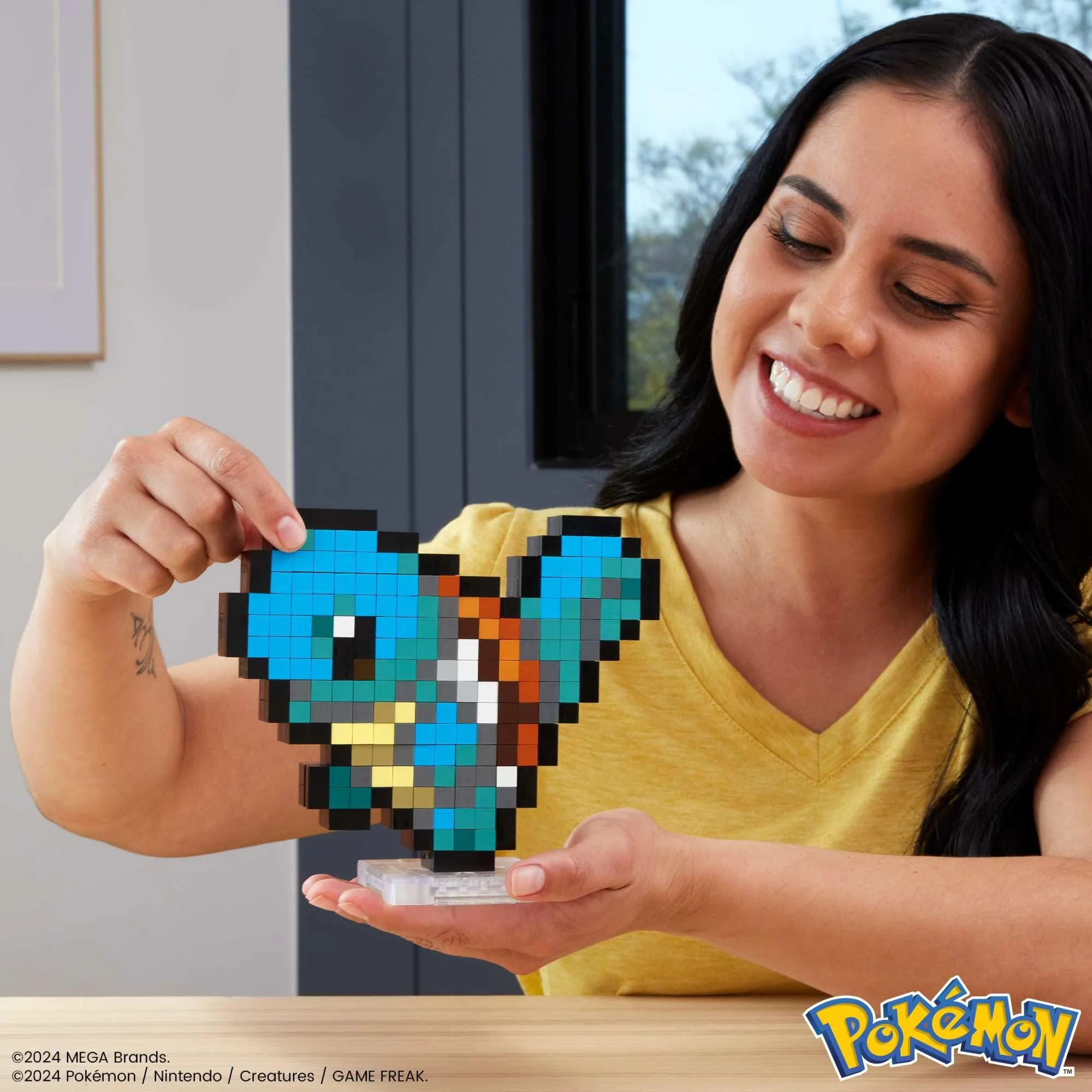 MEGA Pokémon Schiggy - zusammenbaubare Figur im Retro-Look, Pixel Art, 15 cm groß, inklusive Basis zur Wandmontage, für Erwachsene und erfahrene Sammler, HTH77 - Image 6