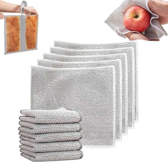 Mehrzweck Geschirrspüllappen aus Draht Wiederverwendbarer Kettennet Schrubber, Gusseisenreiniger, Topfreiniger, Reinigungstuch für Nass und Trockenreinigung, Putzlappen für die Küche (5, einlagig) - Image 4