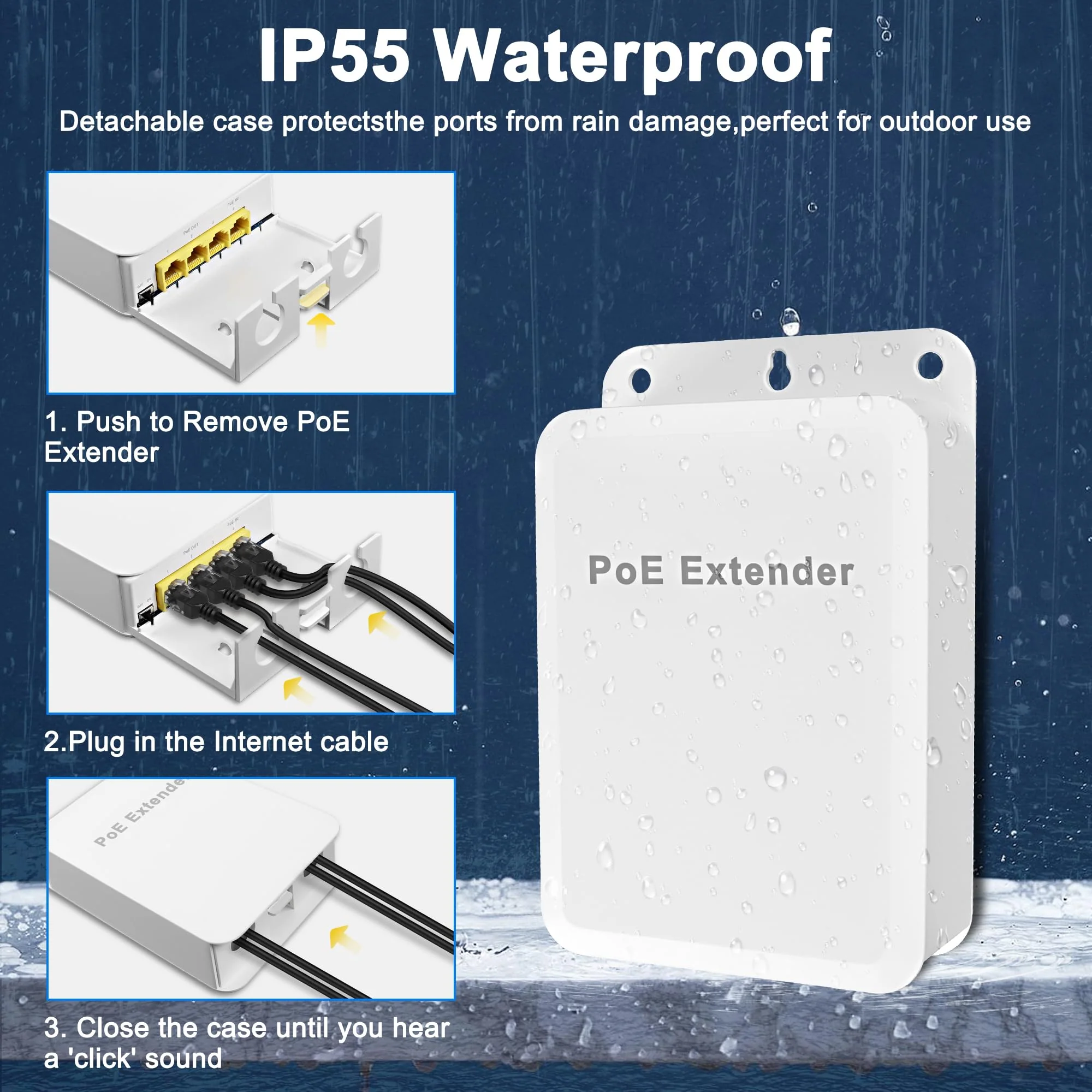 MEIRIYFA Gigabit PoE Extender Outdoor 4 Ports PoE Switch IEEE 802.3 af/at PoE Repeater, 1000Mbps 1 PoE in 3 PoE Out Waterproof 30W 100m of Power and Data for PoE Injector and Security Camera - Image 9